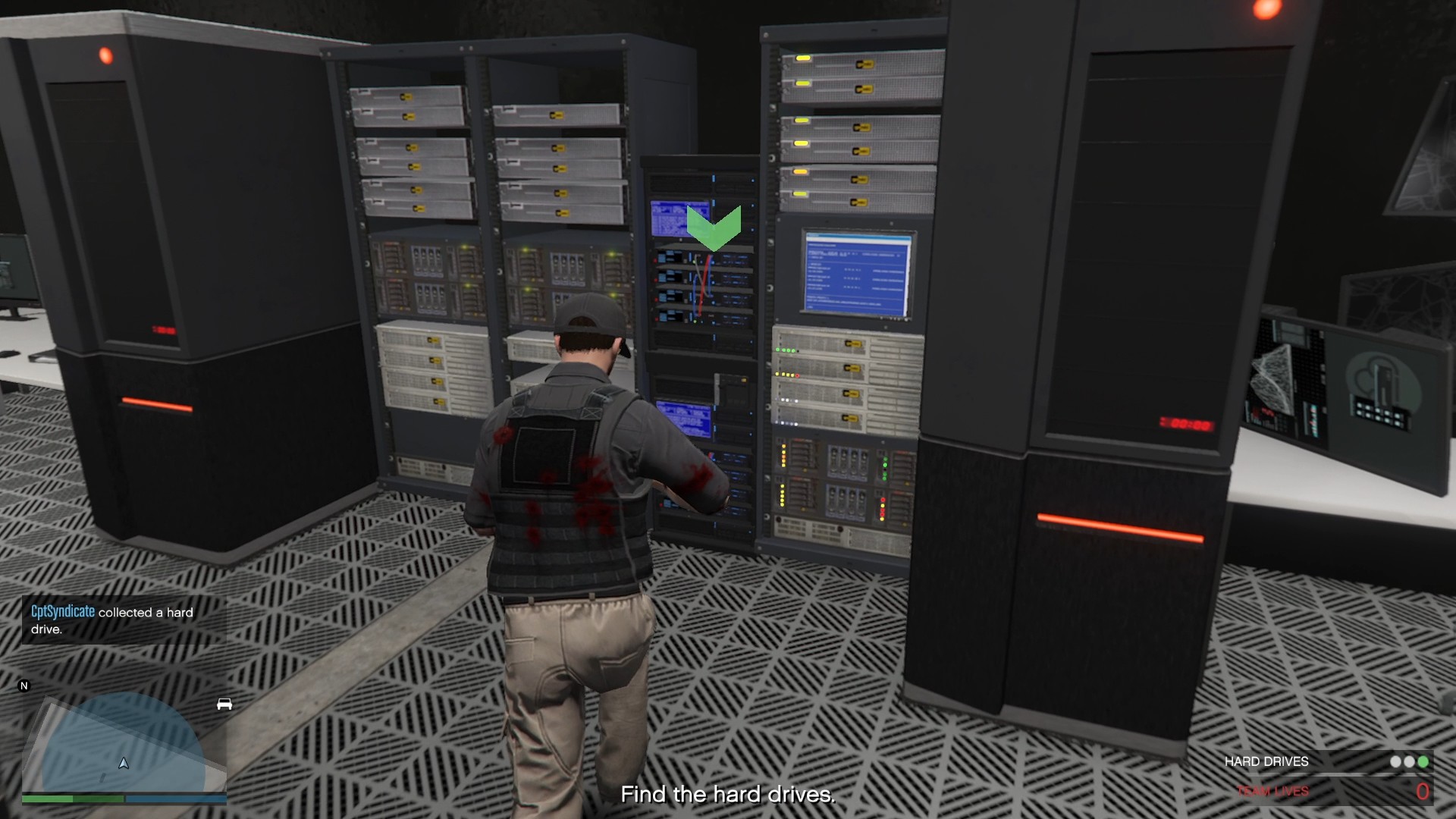 While the hard drives will automatically be marked with a green marker as you get closer, they are not difficult to identify on your own either. They have a distinct blue screen on their terminal.