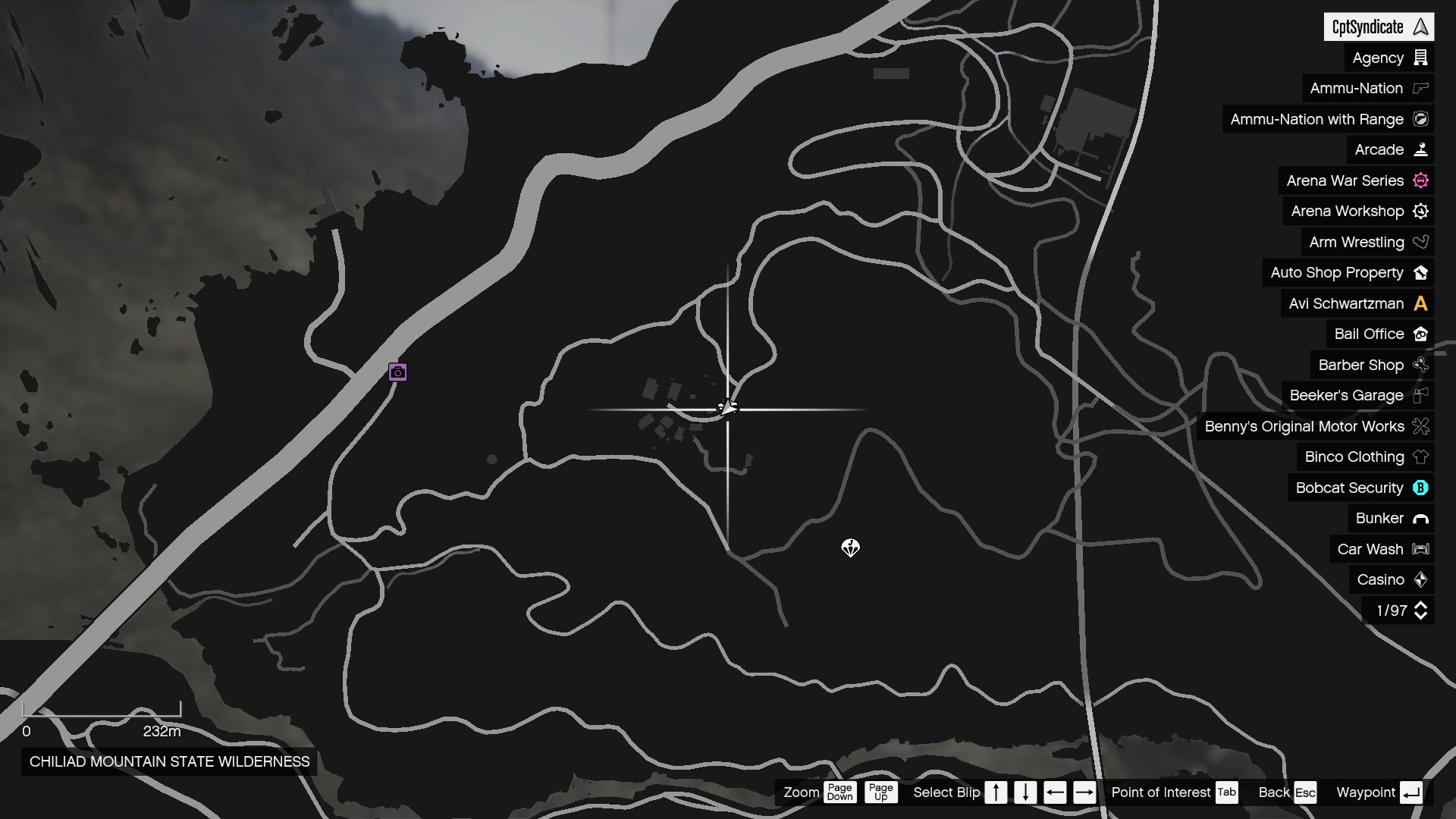 The map shows the location of the lucky clover in Chiliad Mountain State Wilderness.