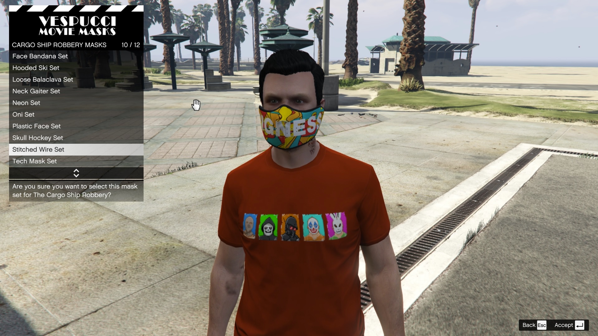 You will be able to wear the mask you purchased during the robbery.