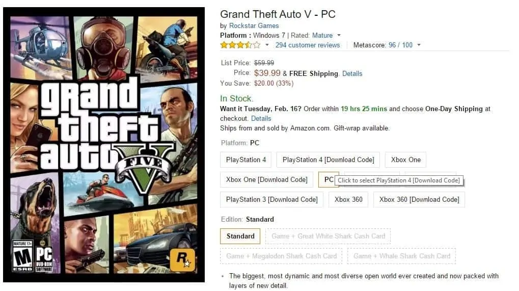 GTA V PC Discounted On Amazon