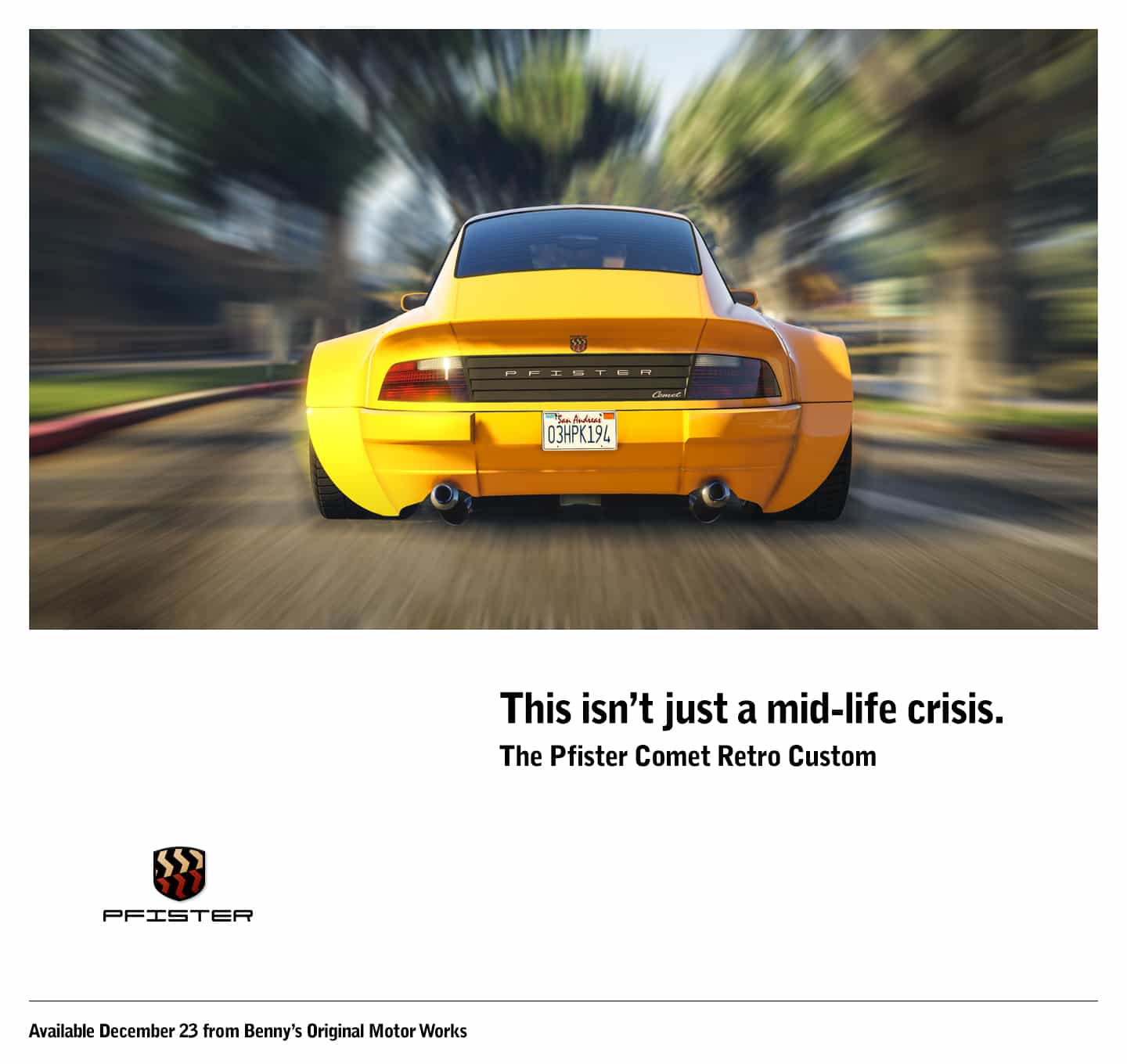 Porsche-inspired advertisement of Pfister Comet in GTA Online.