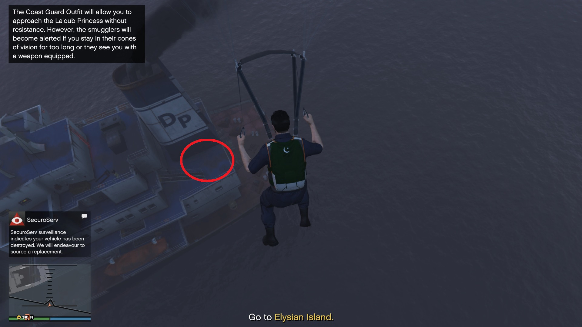 Parachute on the platform near the "DP."