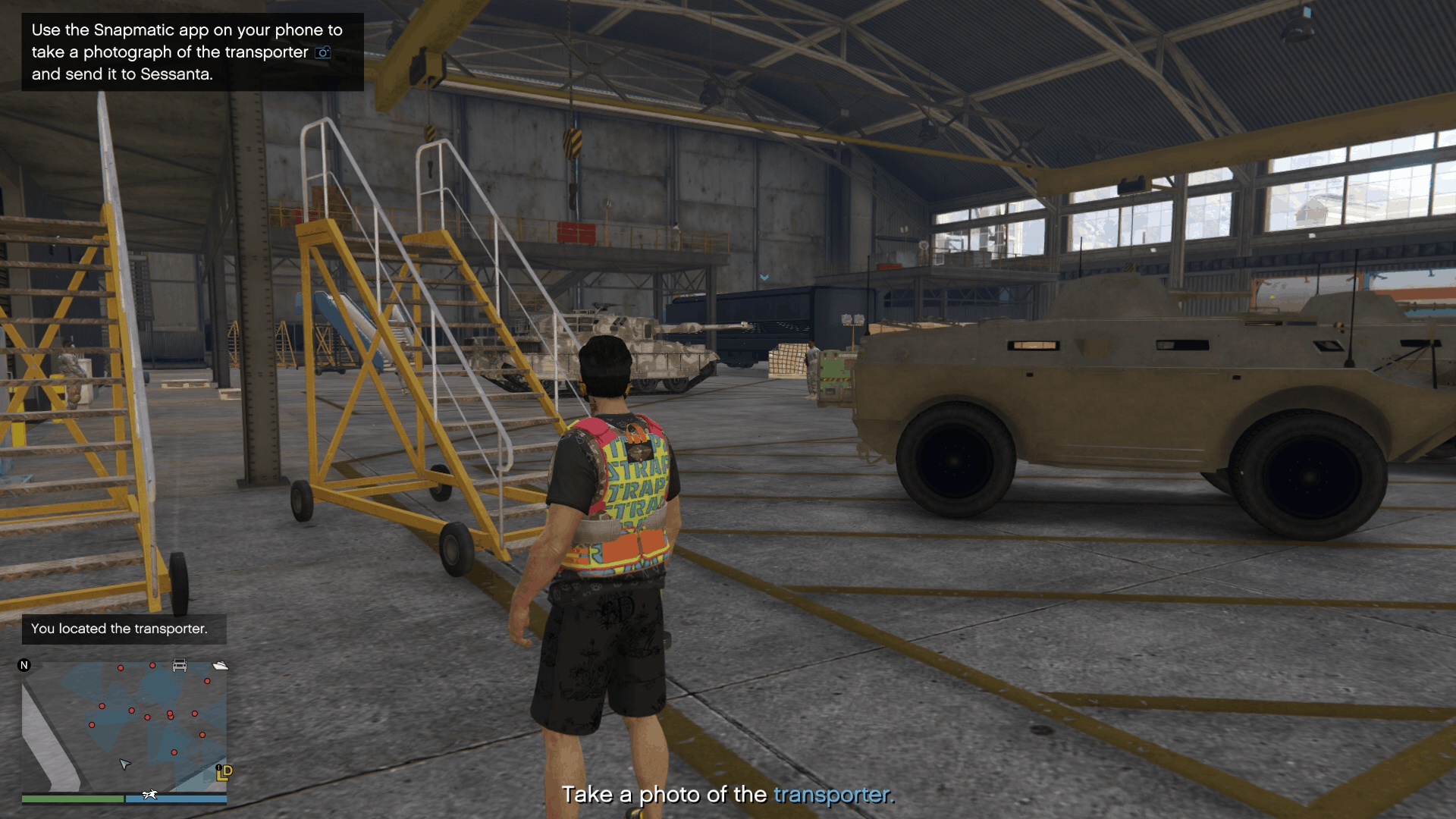 The transporter in the middle of the hangar is located