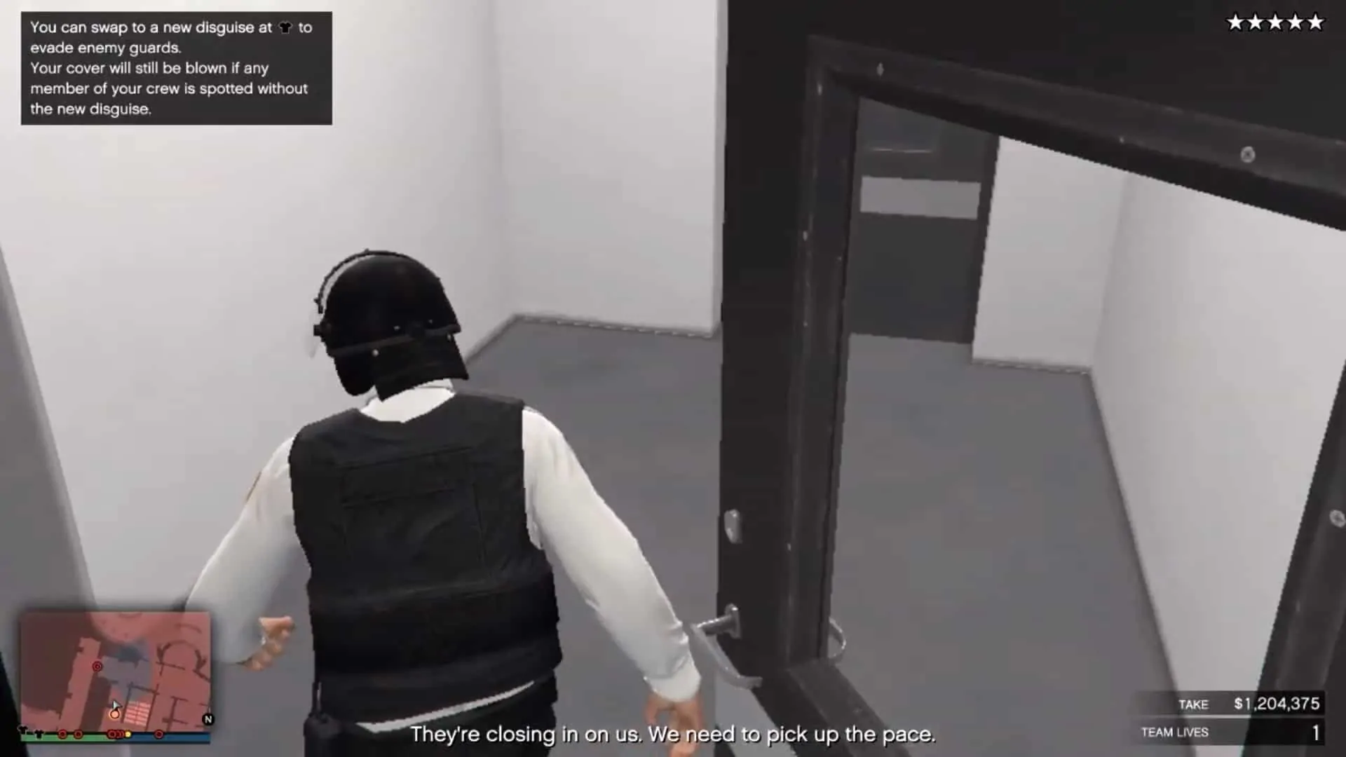 Going through the next door to the right, after the first guard turns around