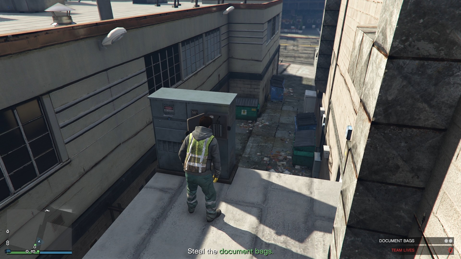 Disabling the fuse box, after climbing the ladder.