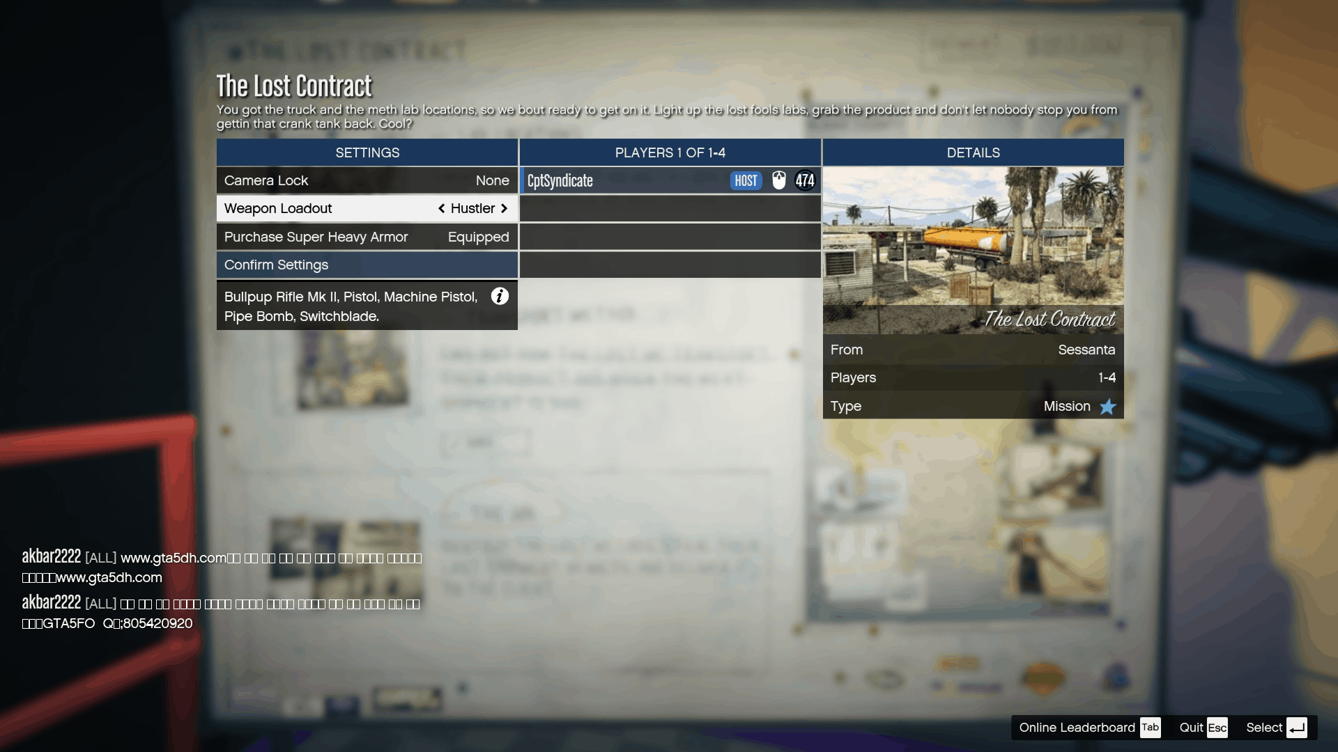 Selecting the 'Hustler' loadout