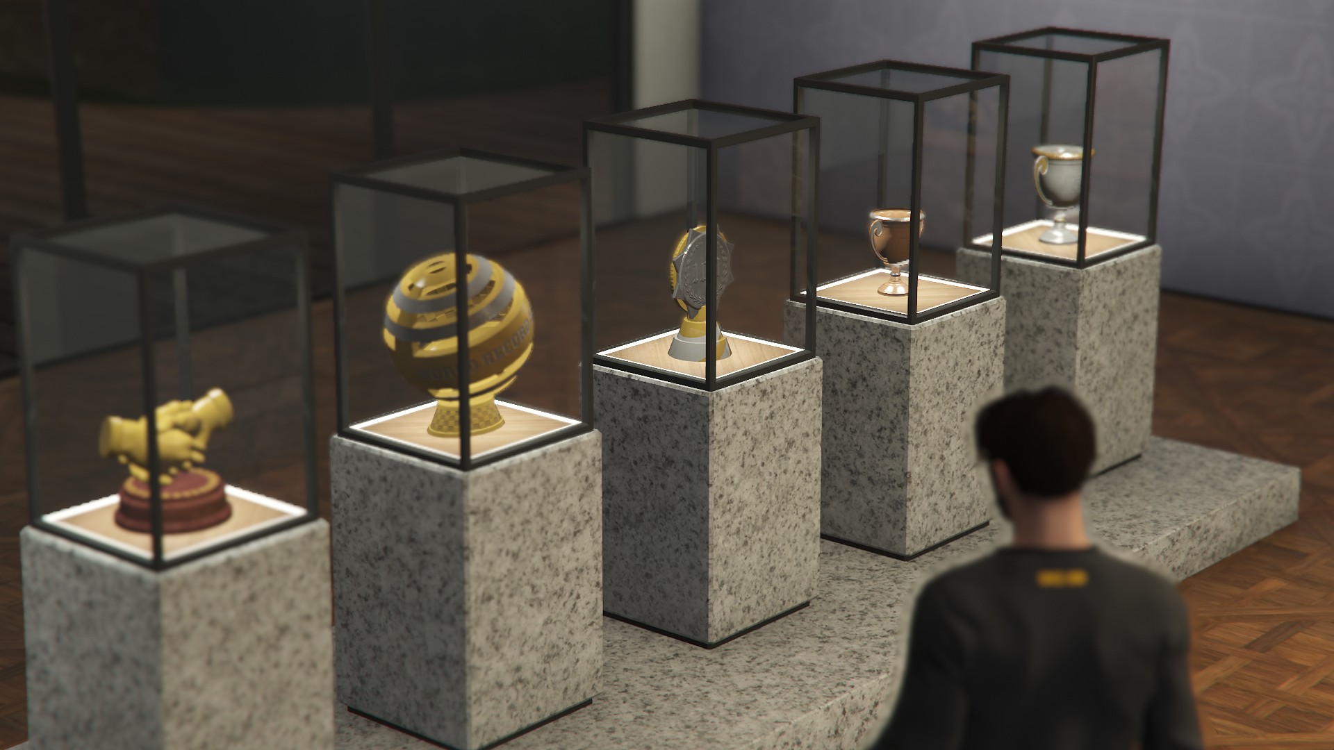 Trophy display area inside the mansion.