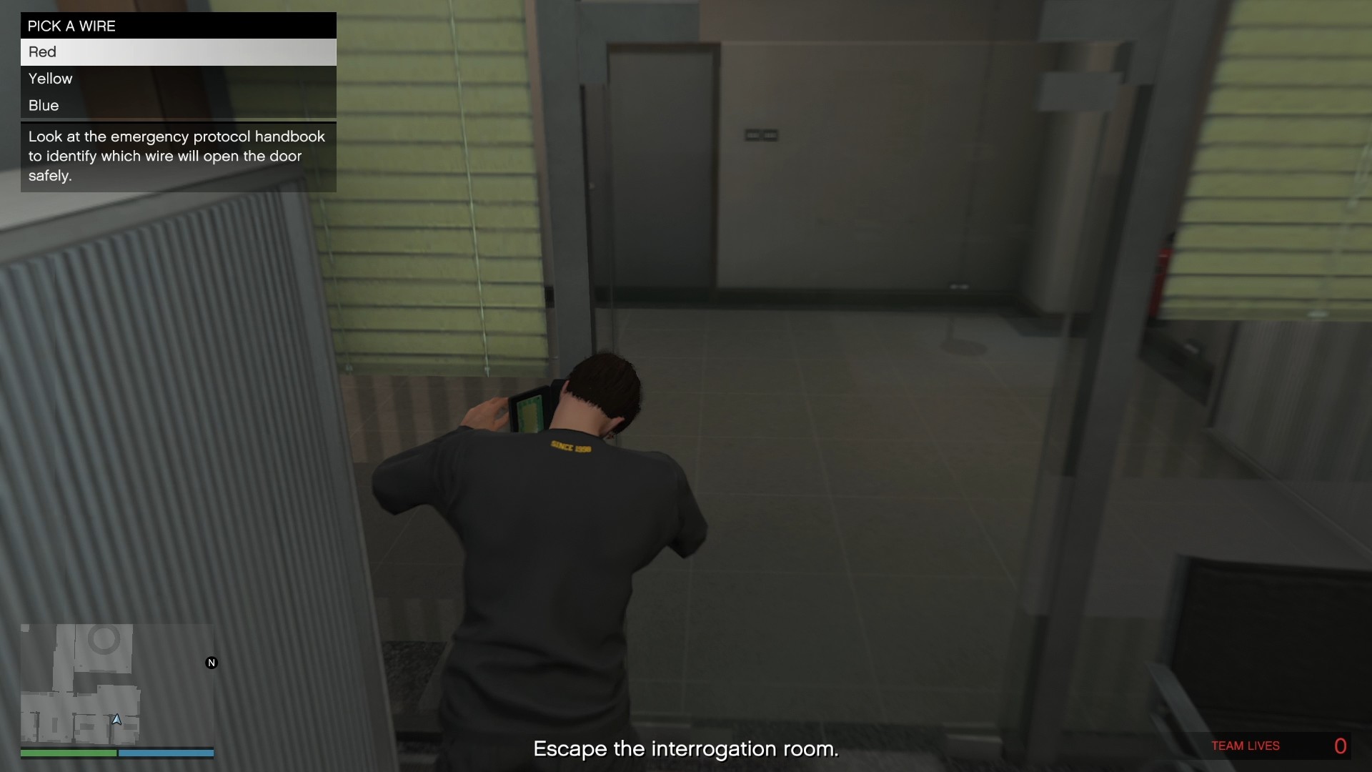 Cutting the red wire. The order of the appearing options is also always the same: Red -> Yellow -> Blue.