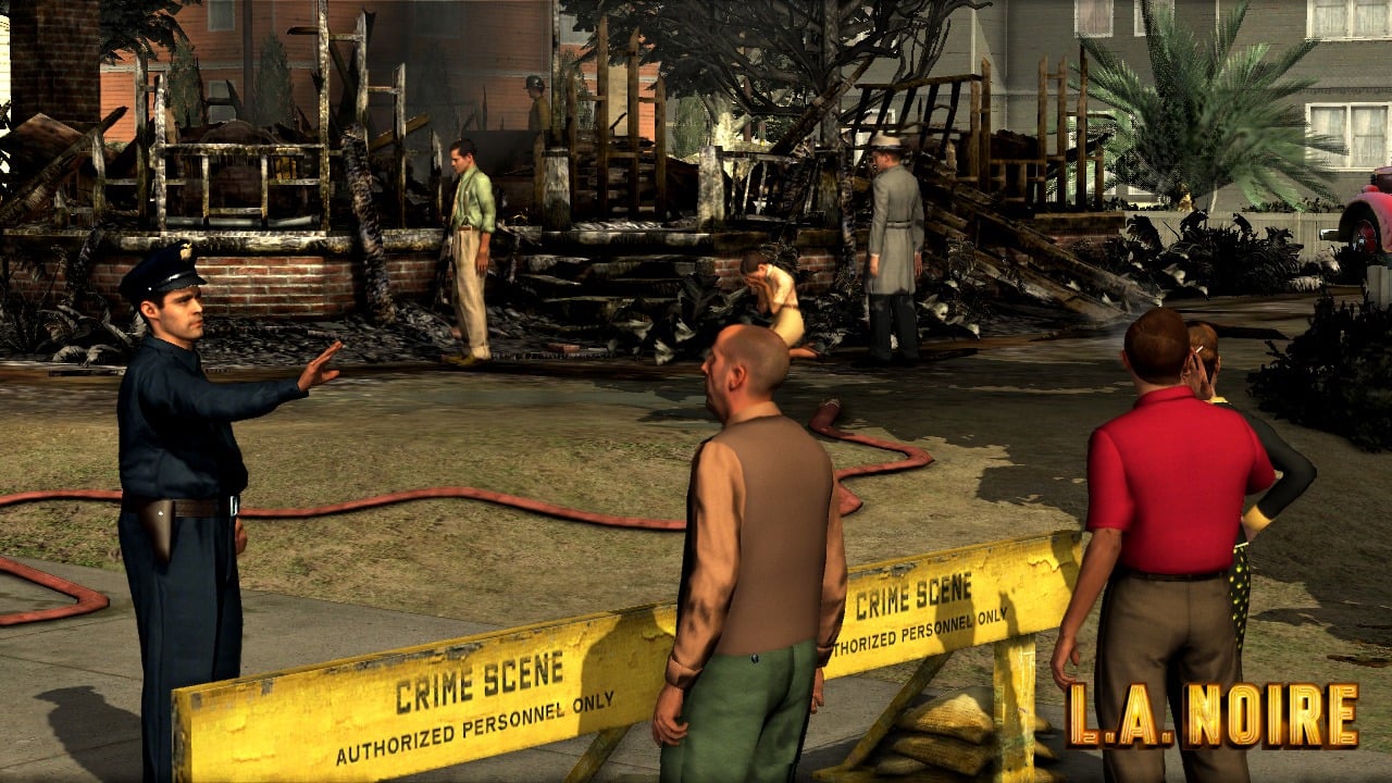 Official L.A. Noire screenshot showing a crime scene.