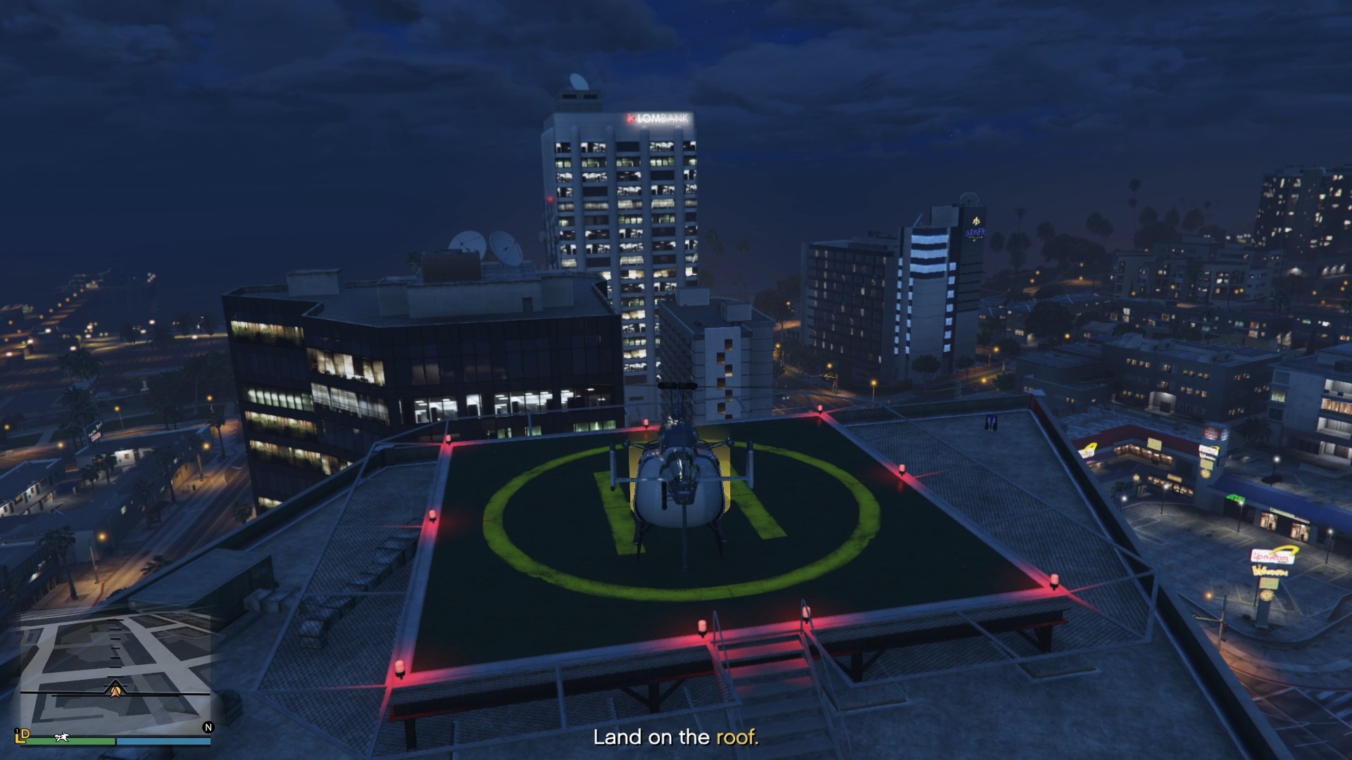 Landing on the roof of the penthouse building.