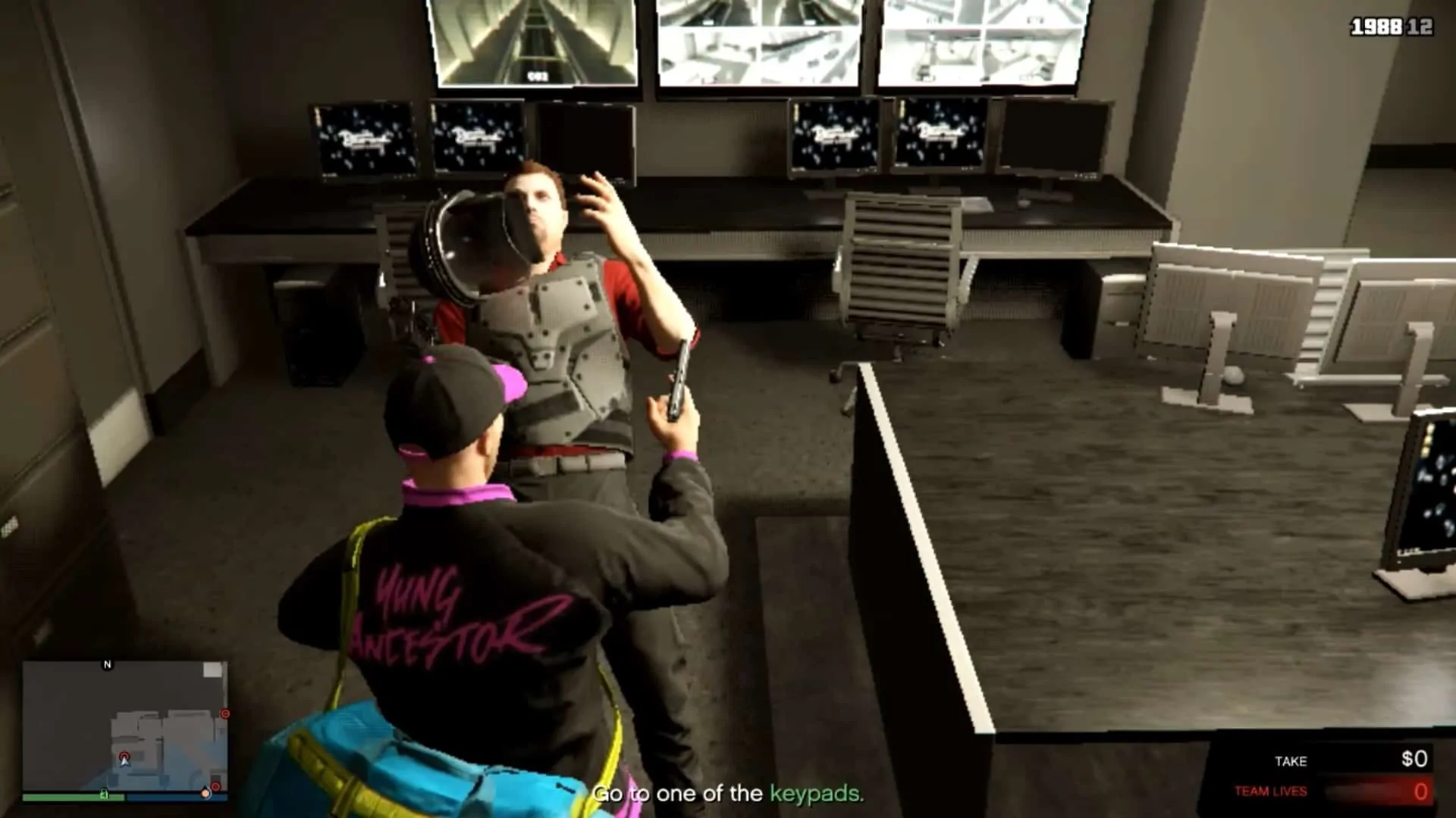 Taking out the guard inside the surveillance room