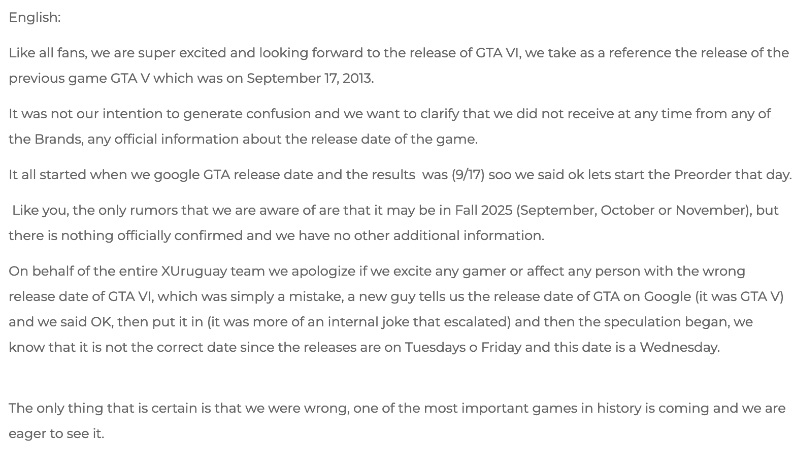 XUruguay apology letter