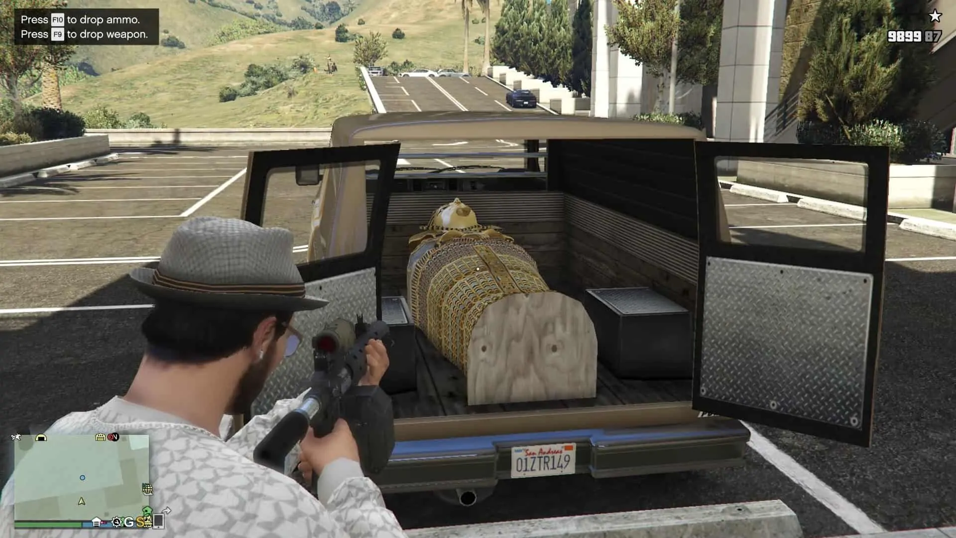 Prop 8 (mummy coffin) inside the van