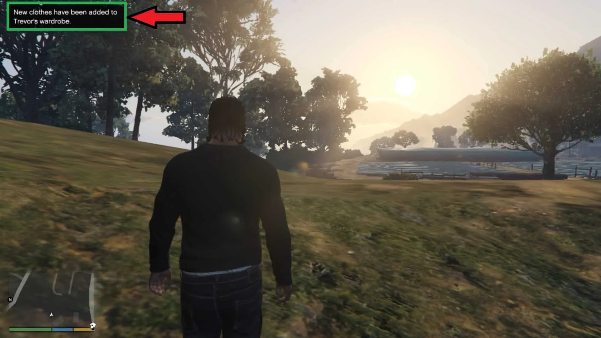 Notification stating new clothes have been added to Trevor's wardrobe.