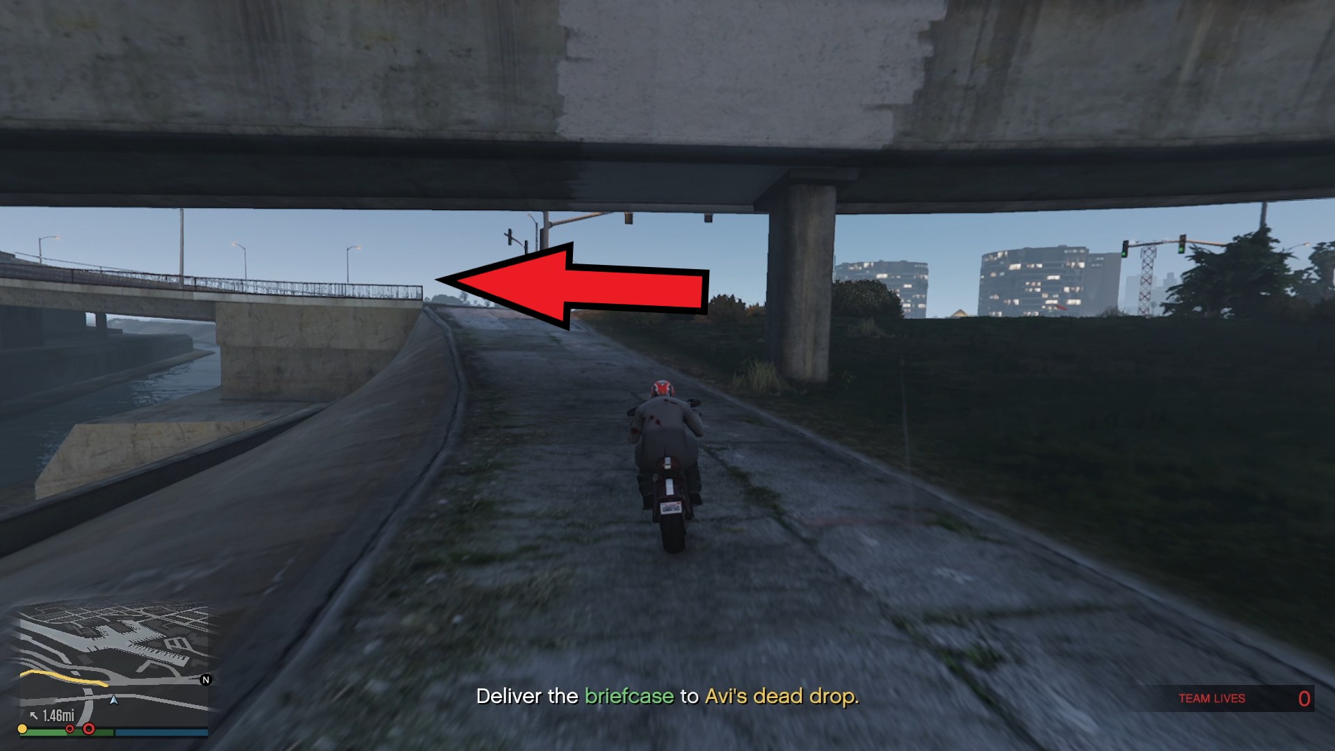 The left you need to take to get on the main road.