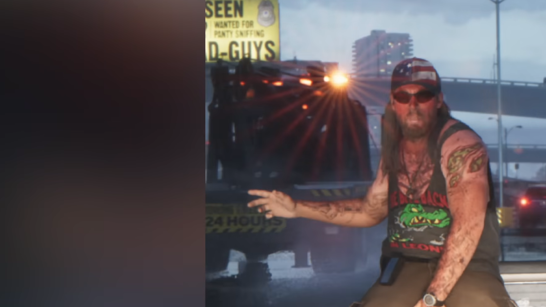 A tow truck seems to be towing away a vehicle as seen in the first GTA VI trailer.