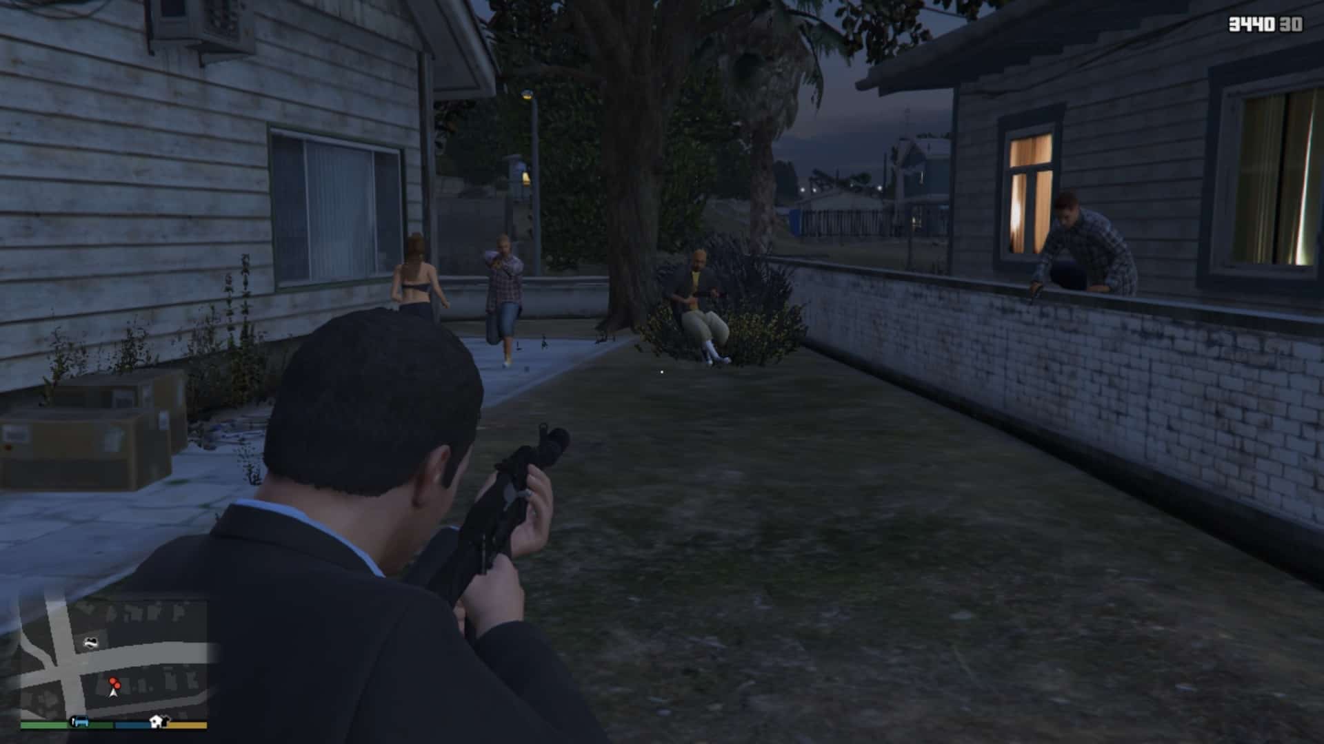 The gang members ambush the protagonist (Michael). They look like they belong to infamous Vagos gan