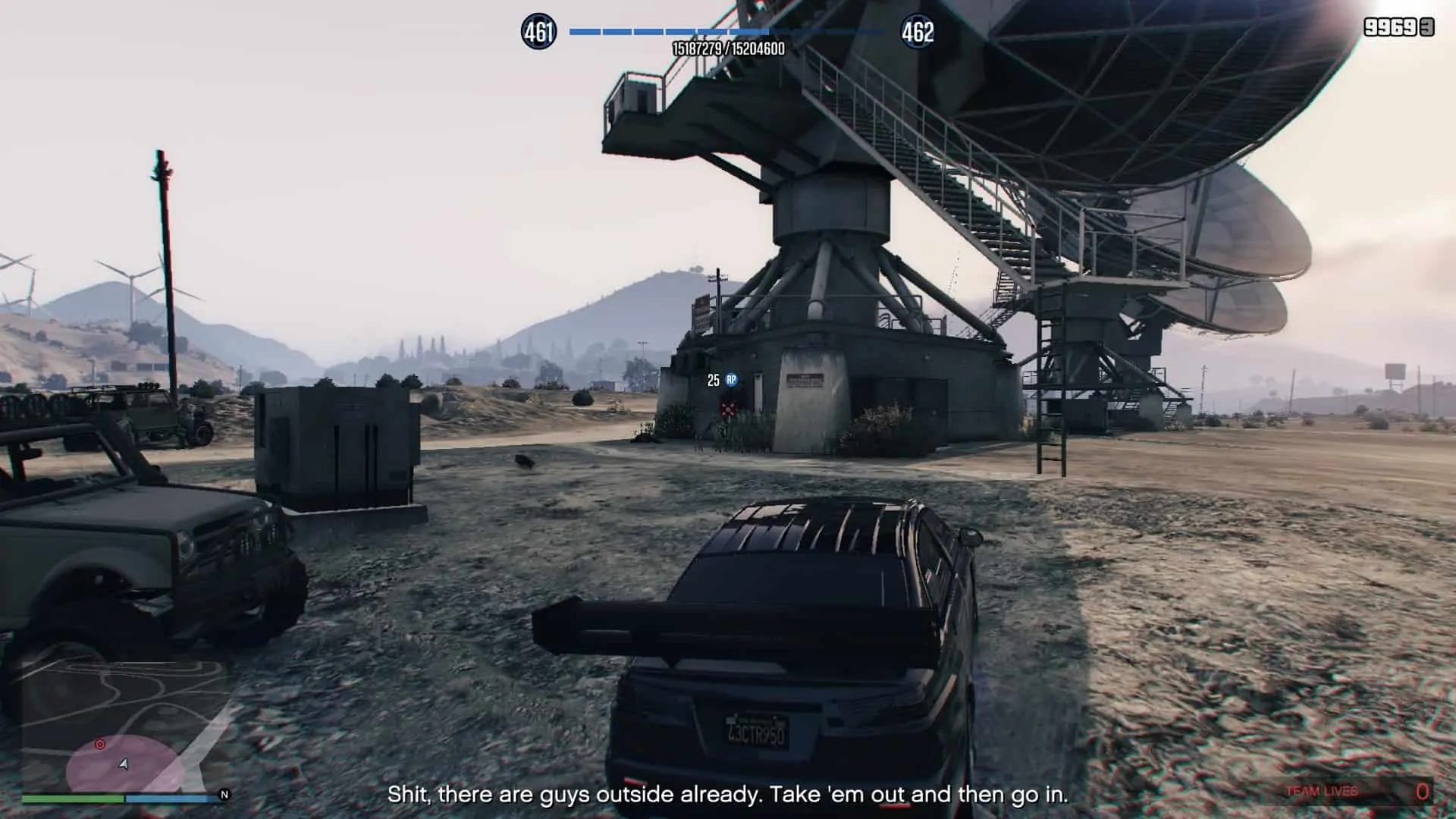 Killing the guards outside the facility while inside an Armoured Kuruma