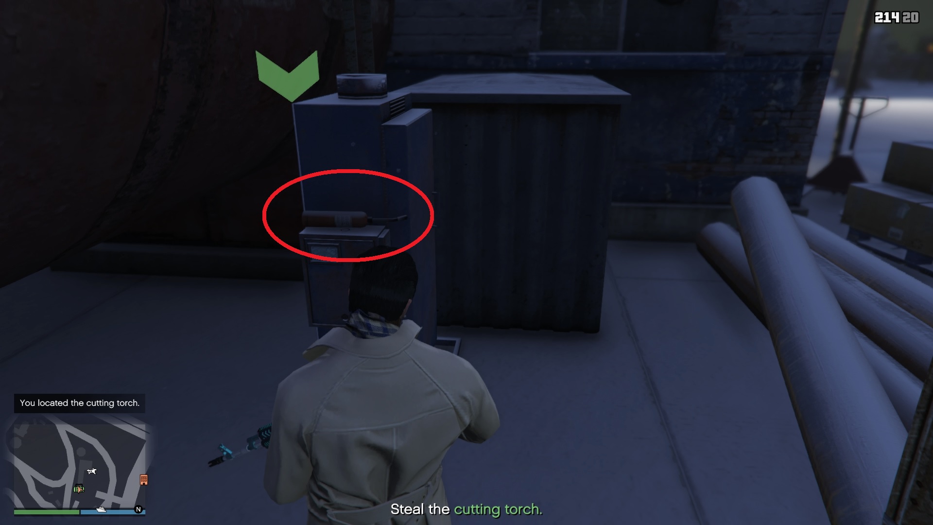 The color of the cutting torch is red, but it sort of blended in with the environment due to snow.