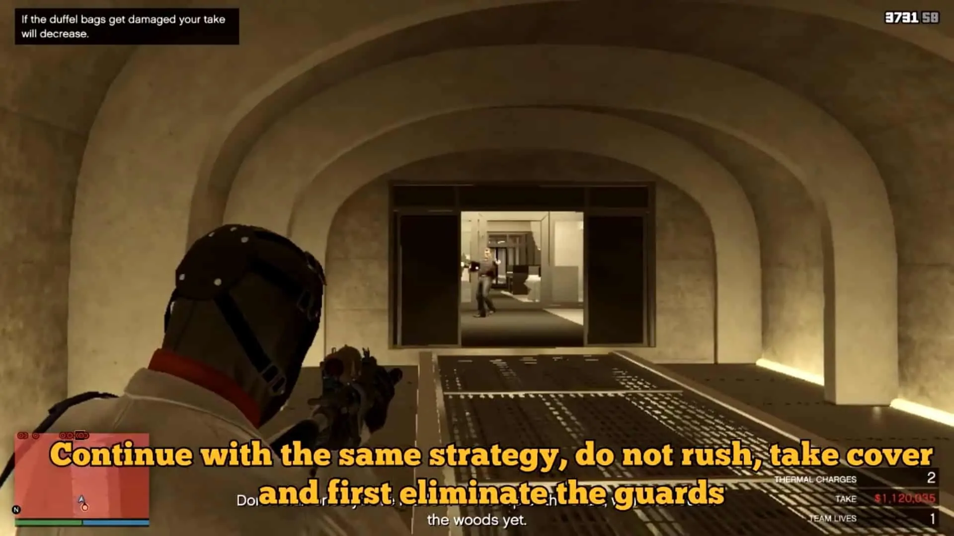 Aiming while still heading towards the vault security lobby through mantrap