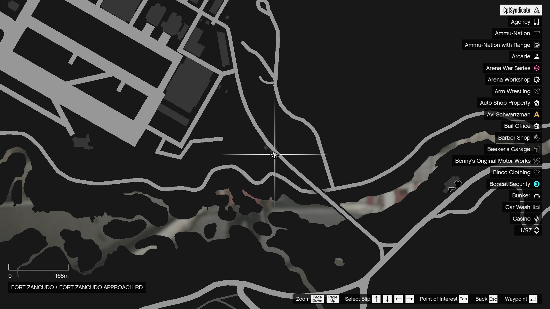 The map shows the location of the lucky clover at the entrance of Fort Zancudo.
