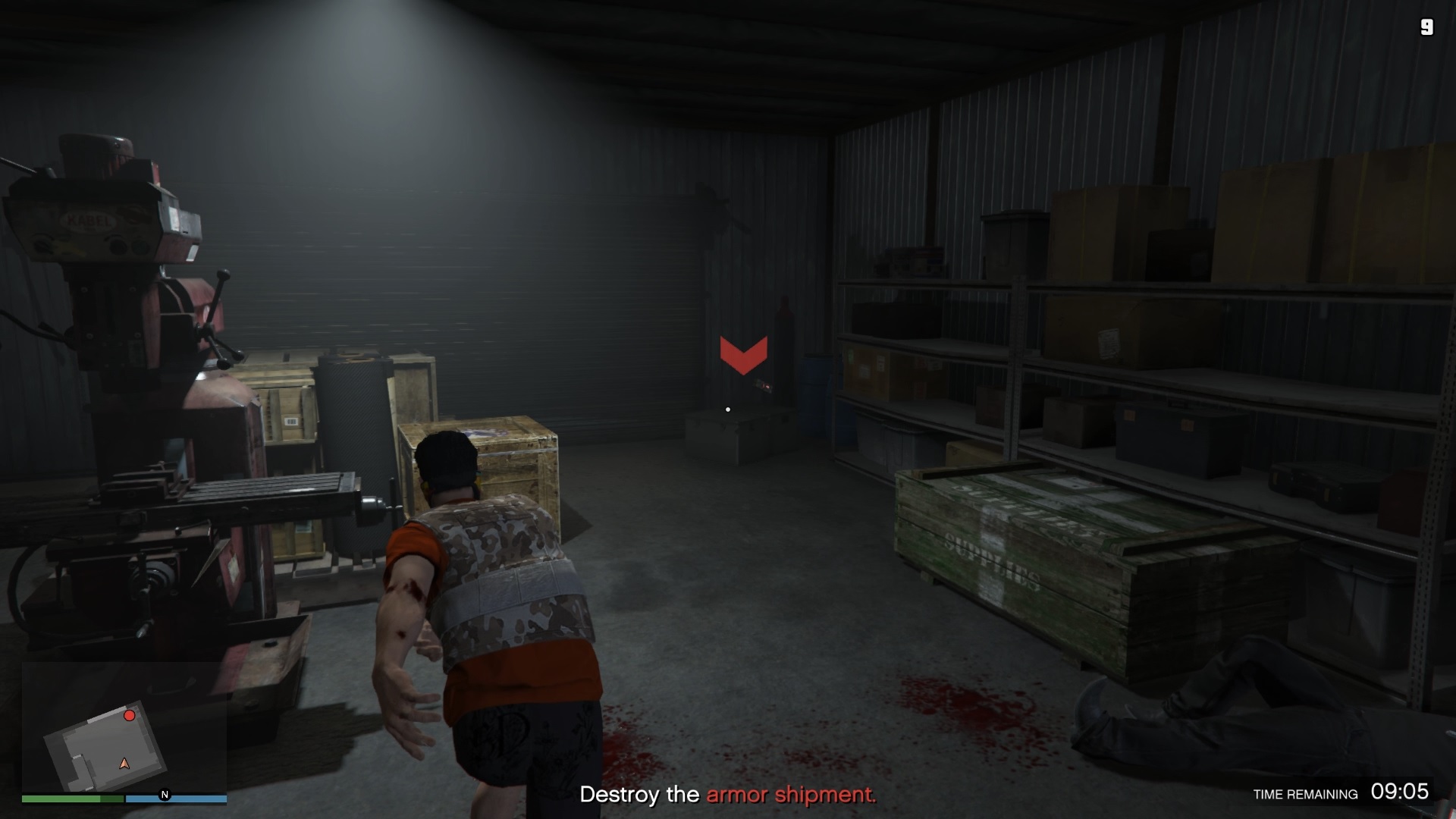 Using a sticky bomb to destroy the first armor shipment.