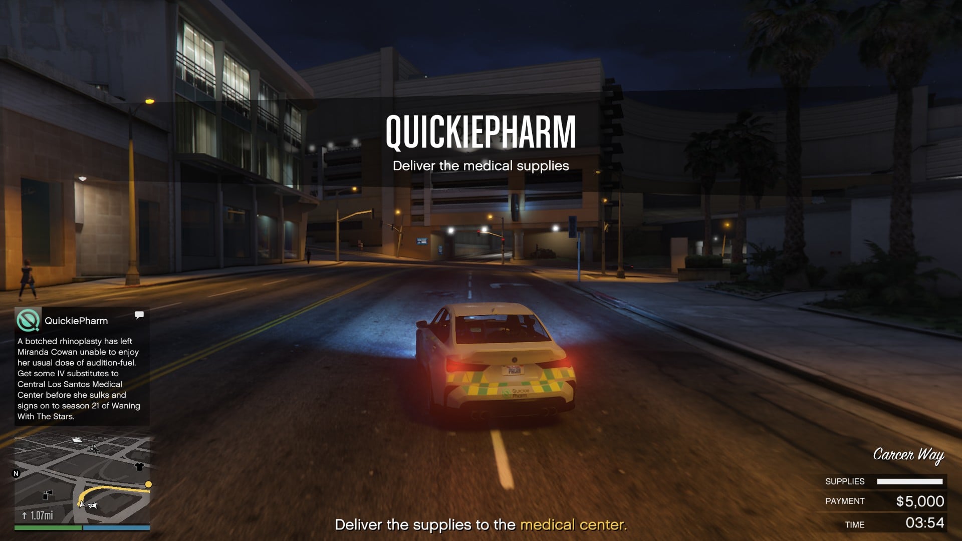 Delivering the medical supplies.