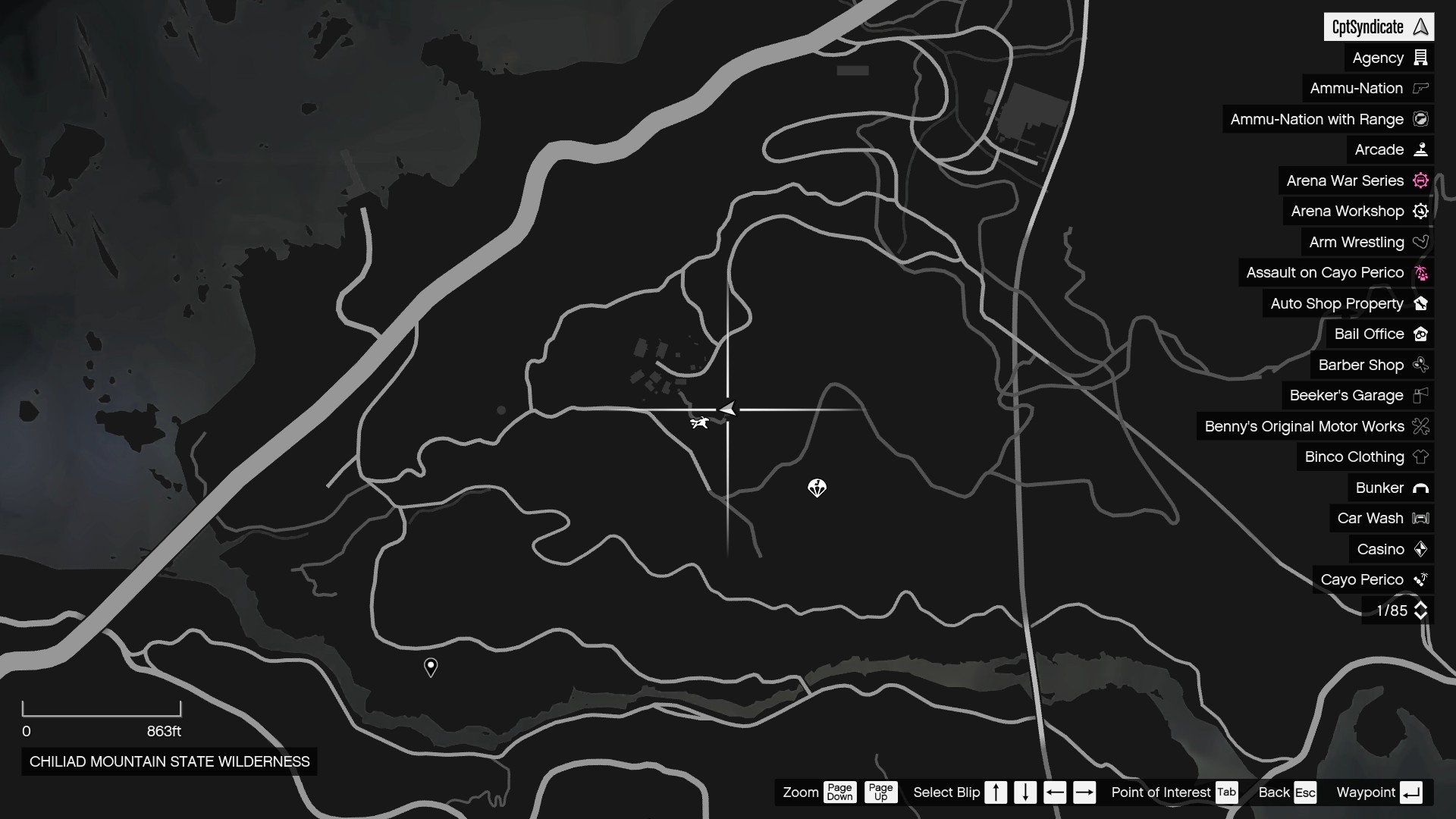 The map shows the location of the Yuanbao near the Altruist Camp in Chiliad Mountain State Wilderness.