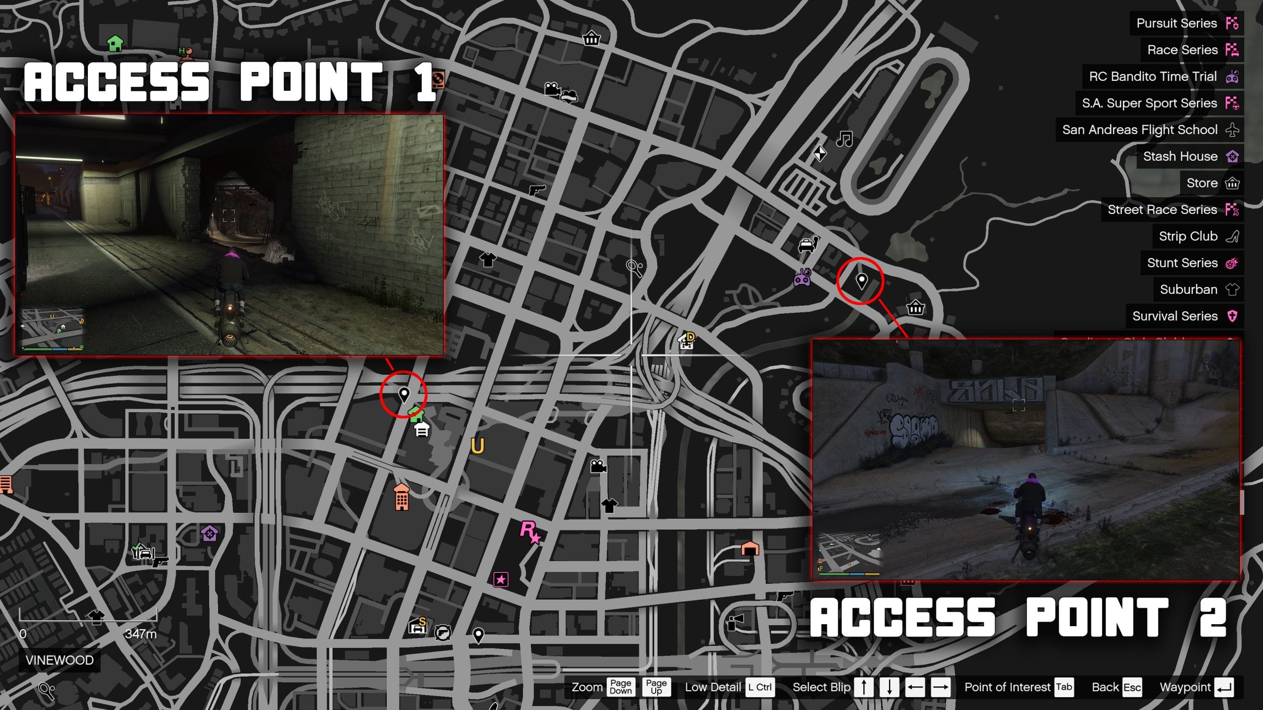 It is best to go from Access Point 1 and exit through Access Point 2, going through all the drop-off points that come along the way.
