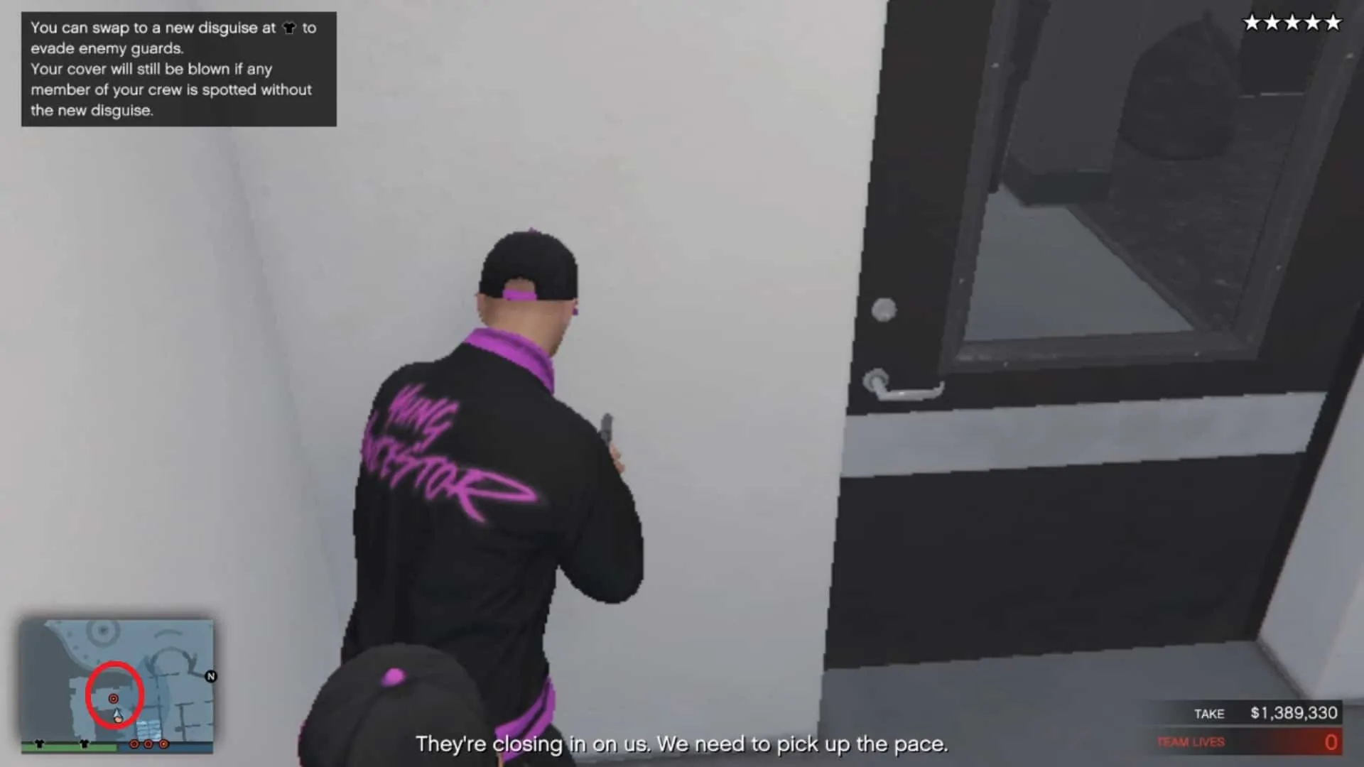 The guard coming by the second door. Wait for him to pass by and then take him out silently