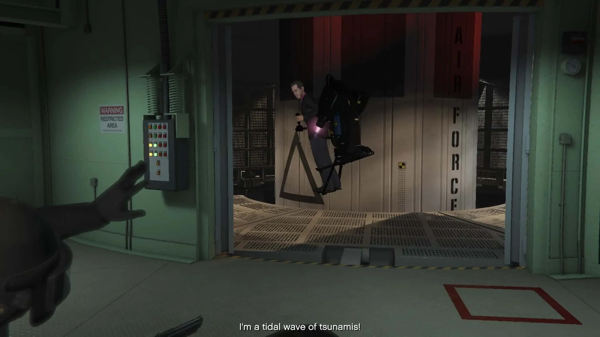 Avon escaping using his jet pack