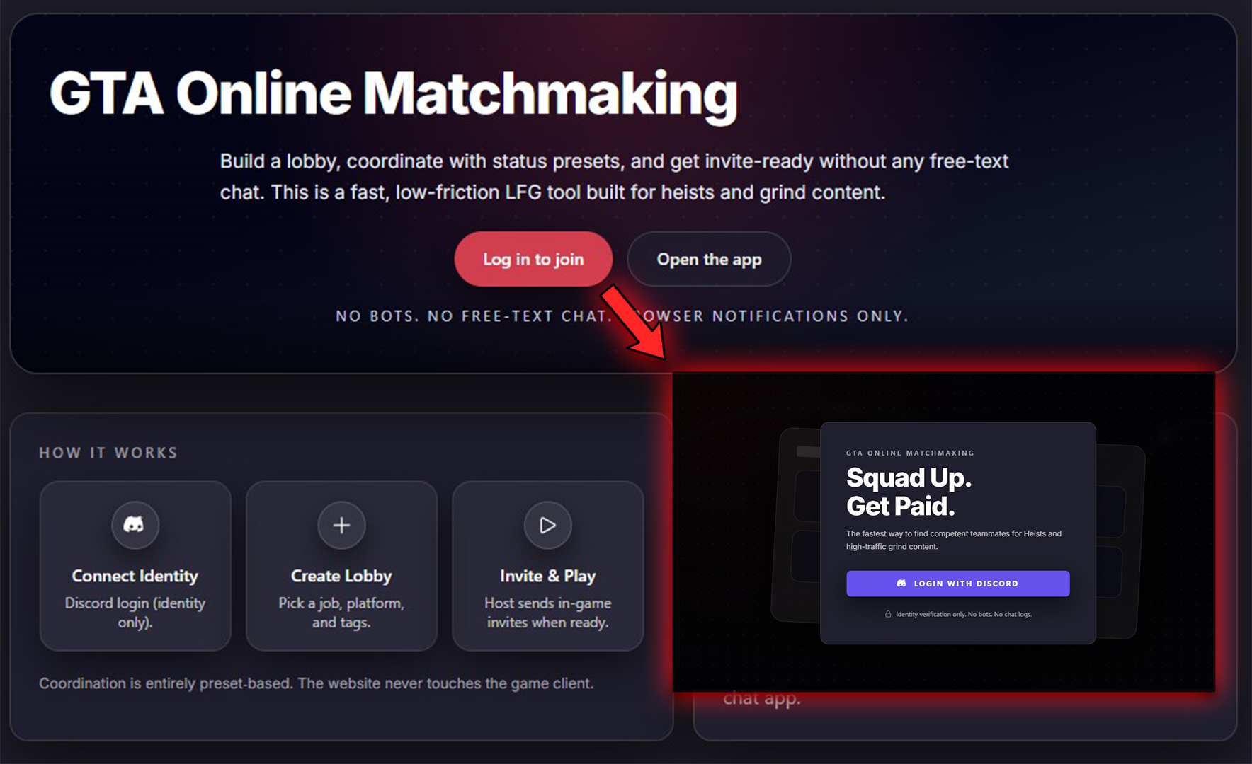 Click on the login button to get the option to login using Discord.