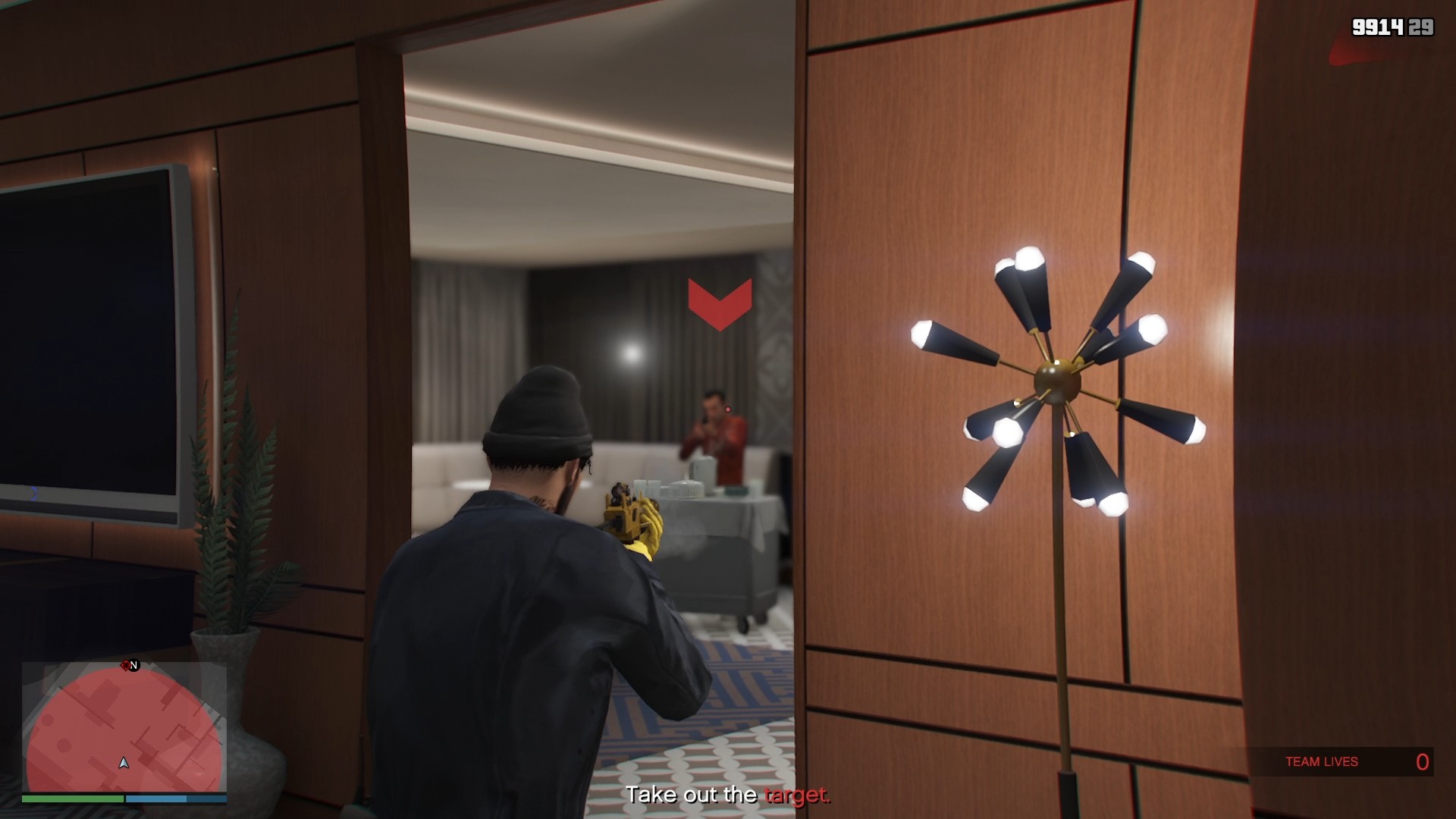 Eliminating the target with the car key inside Room 522.