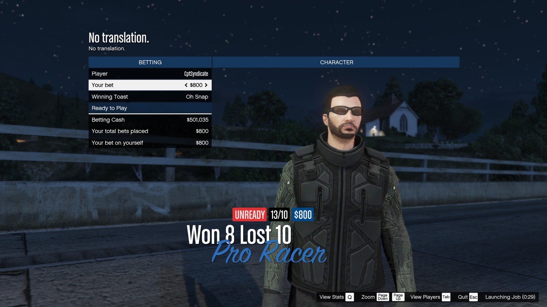 Race betting screen shows up just before the race starts.