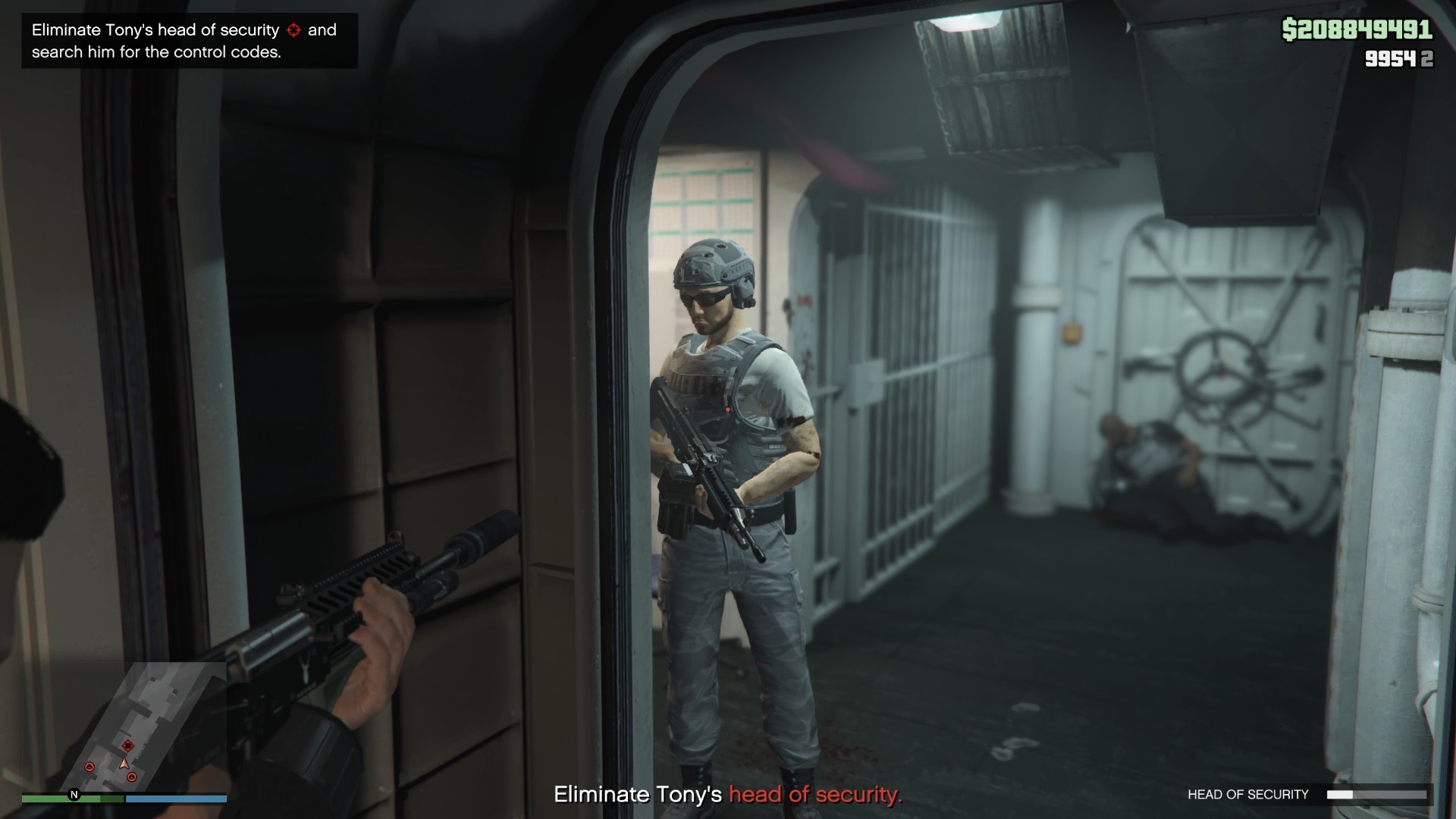 You'll know the timer has been stopped once the prompt to "Locate Tony's head of security" changes to "Eliminate Tony's head of security."