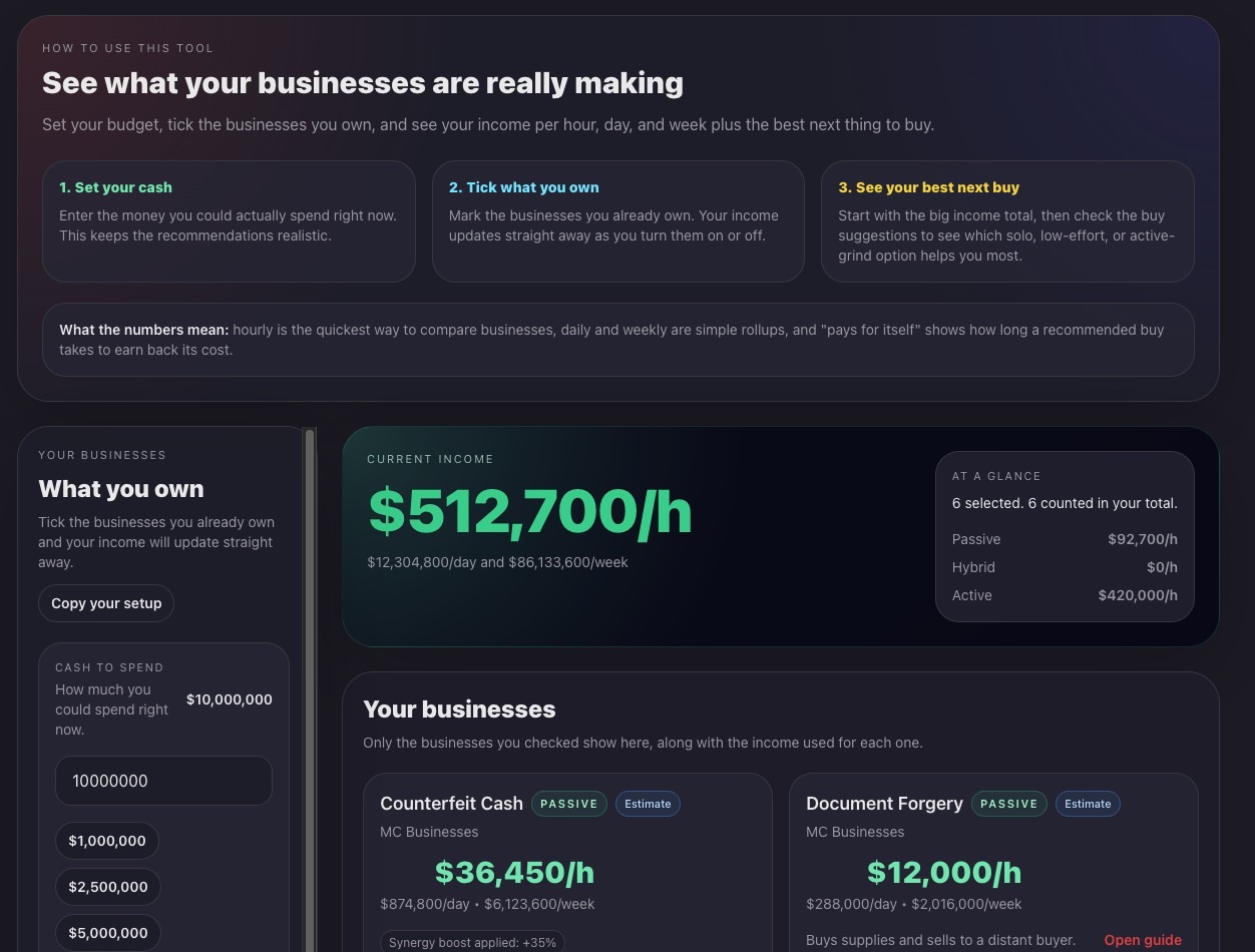 GTA Online Business Profit Simulator