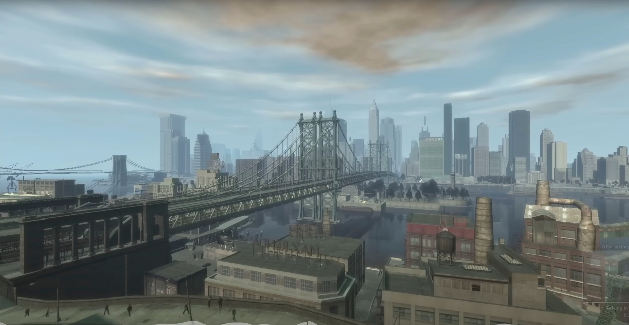 The skyline of Liberty City as seen in Grand Theft Auto IV.