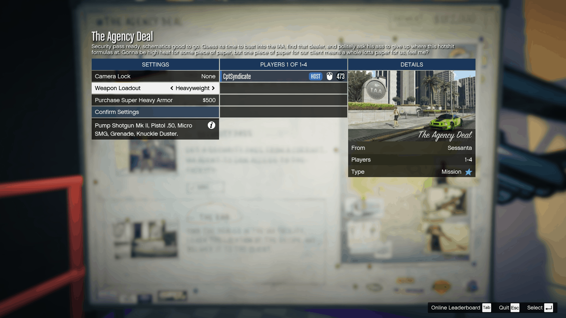 Selecting 'Heavyweight' weapon loadout