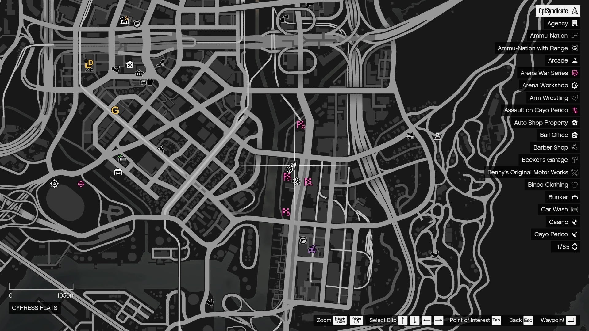 The map location of the Yuanbao on the roof of the Los Santos Car Meet located at Cypress Flats.