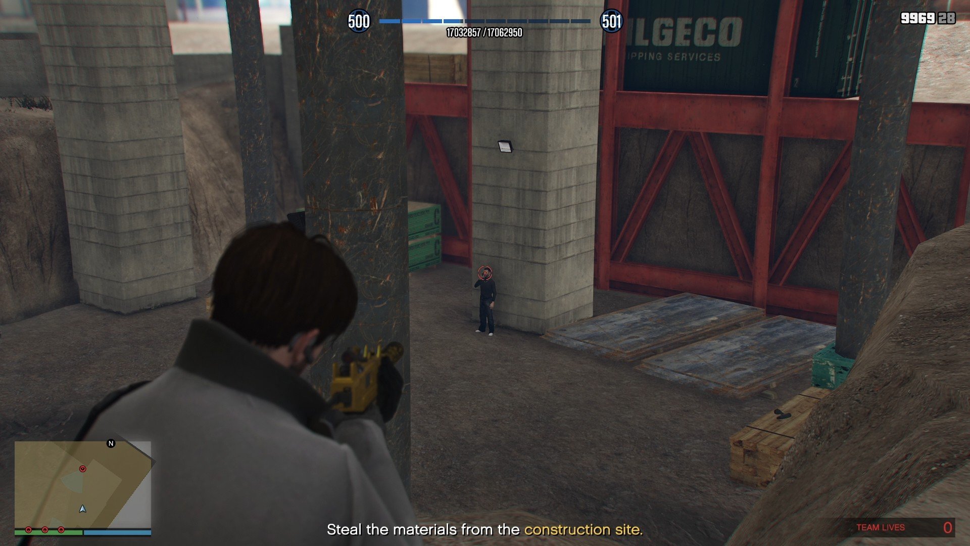 There are three guards on the lower level. Take them out from left to right. The one in the image is on the far right.