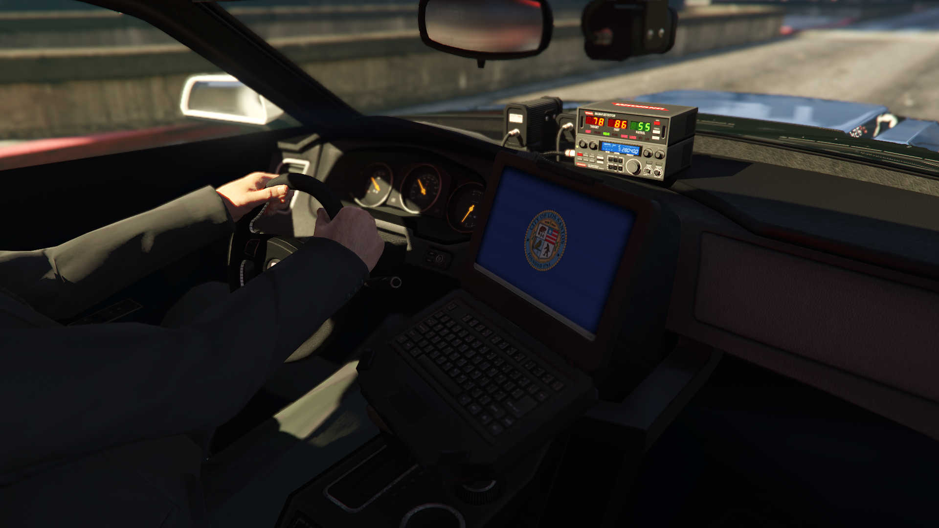 The interior of the Bravado Gauntlet Interceptor as seen in GTA Online.