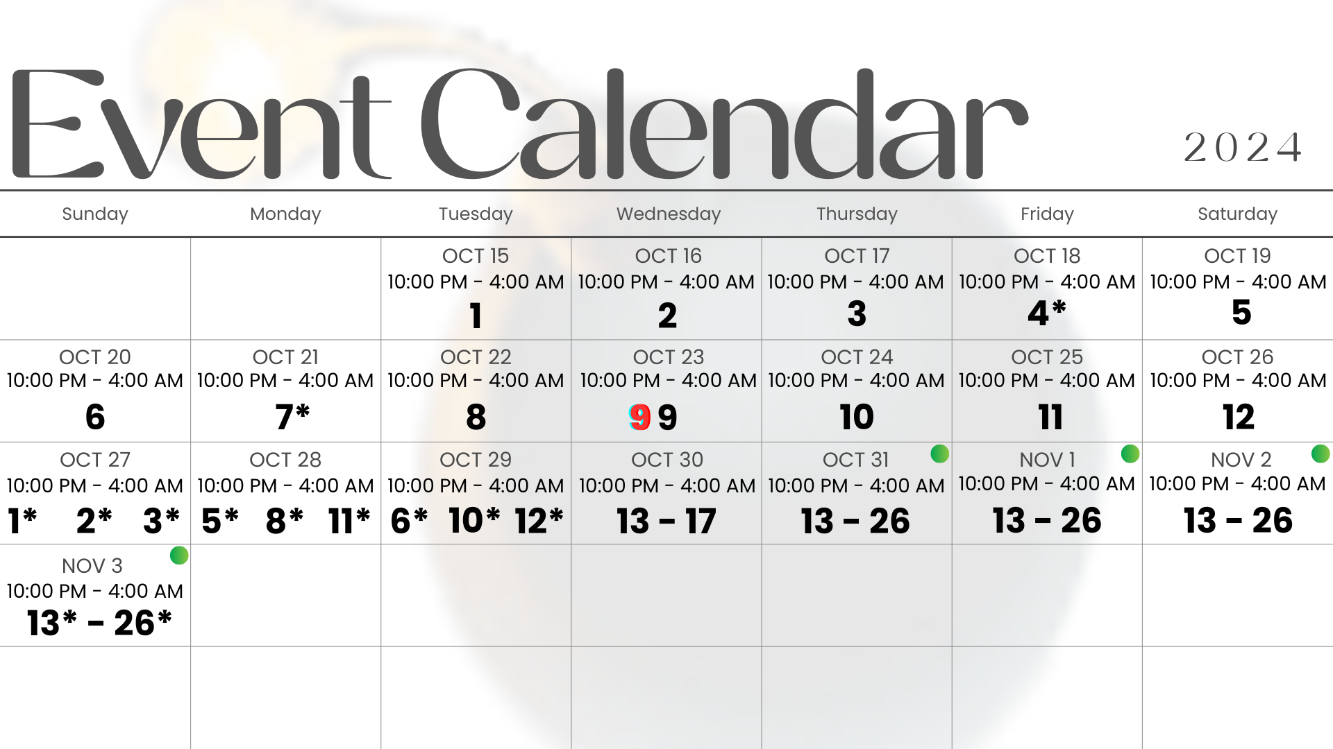 UFO Sighting Event Schedule 2024.