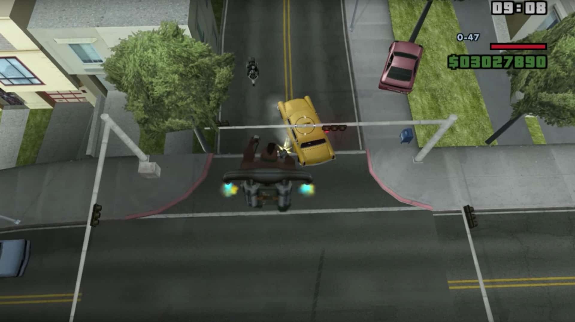 GTA: San Andreas with cheats activated.