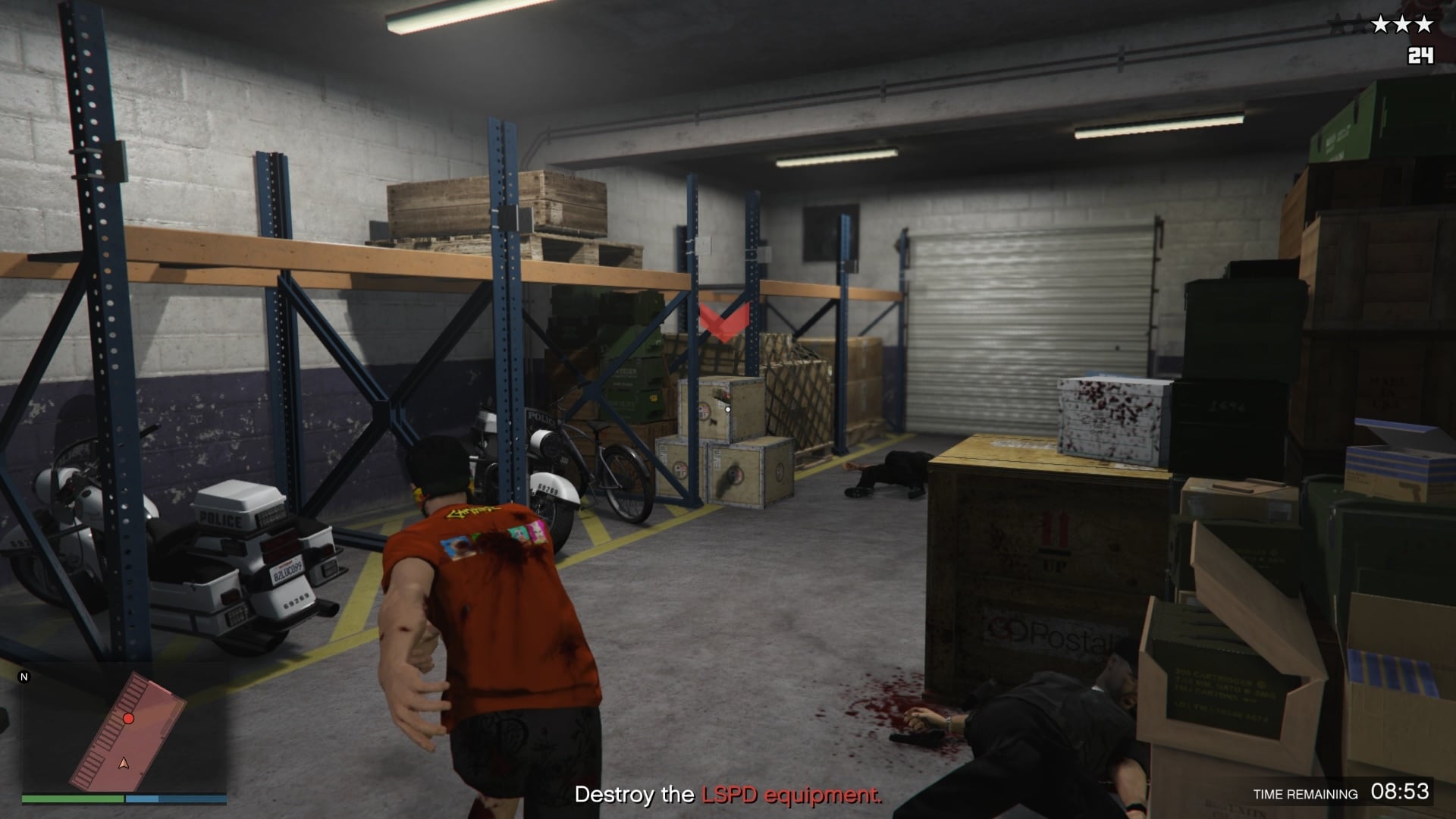 Planting the sticky bomb on the LSPD equipment.