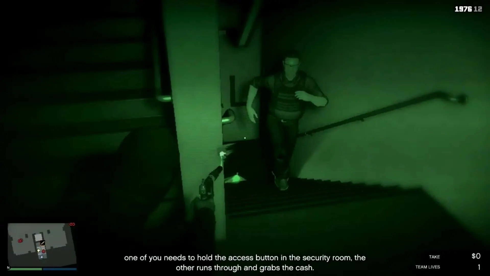 Guard approaching you as you go down the stairs