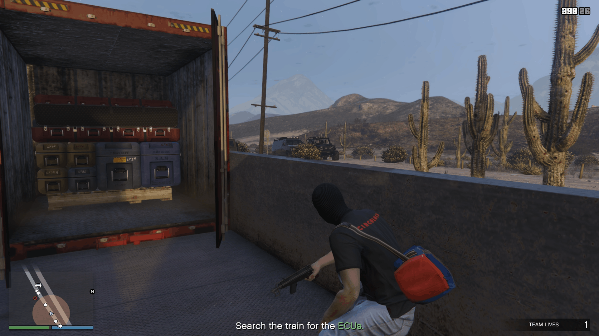 Taking cover inside the train as more Merryweather guards arrive