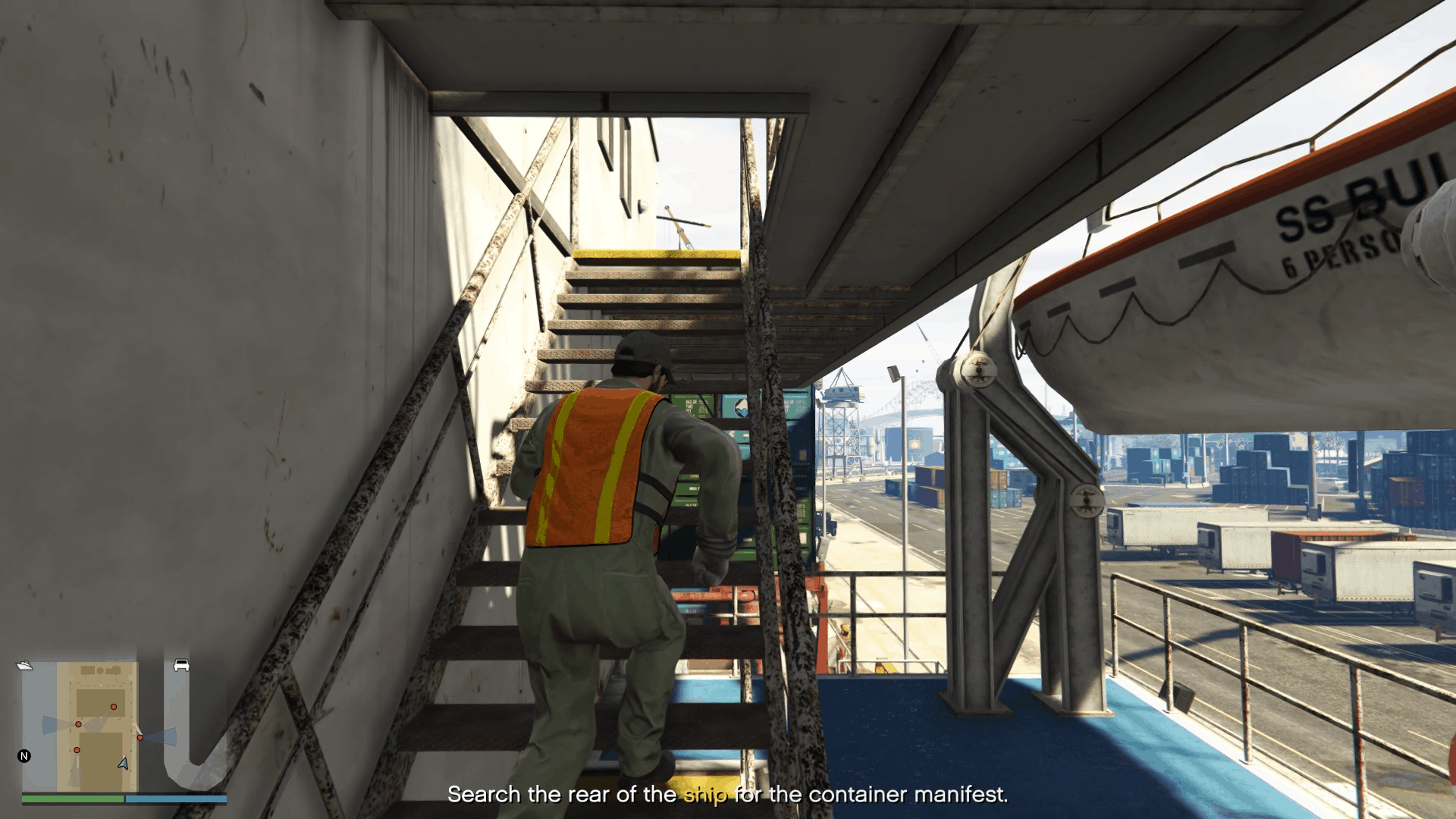 Climbing up at the back of the boat