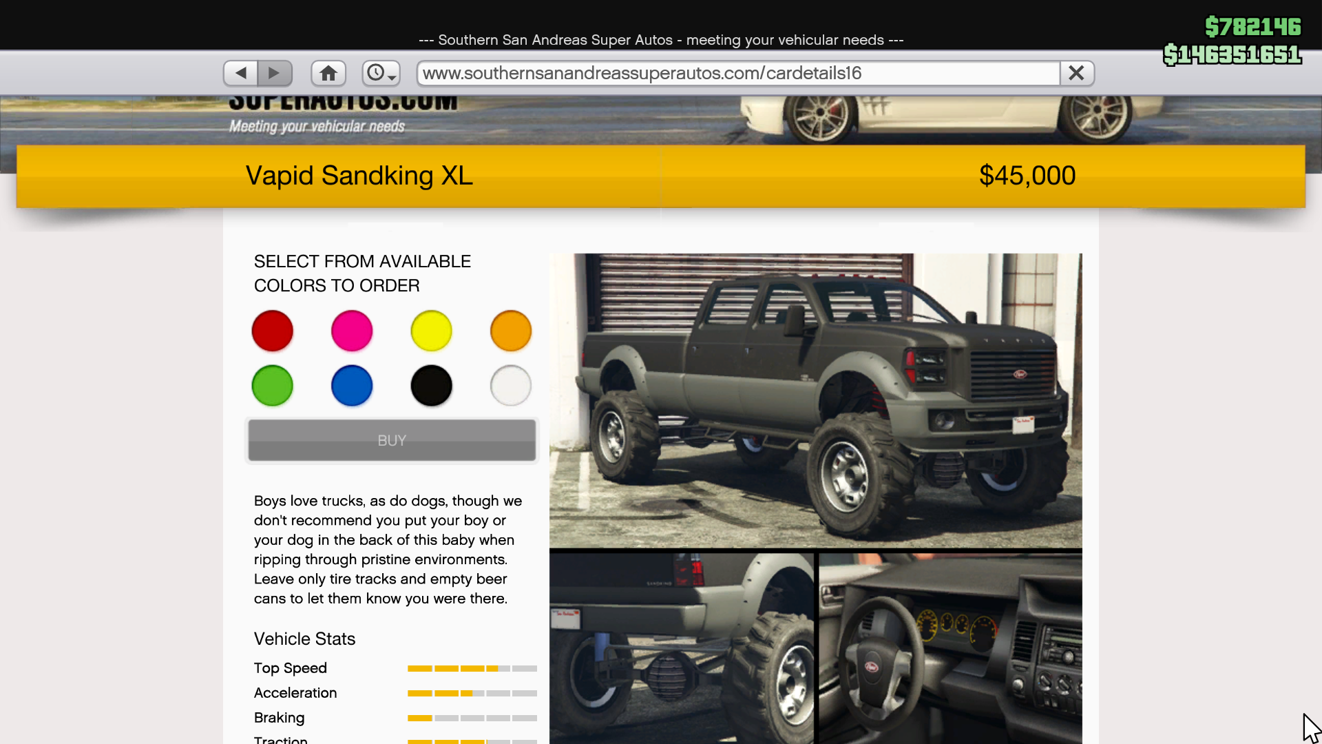 In-game store page of the Vapid Sandking XL as seen in GTA Online.