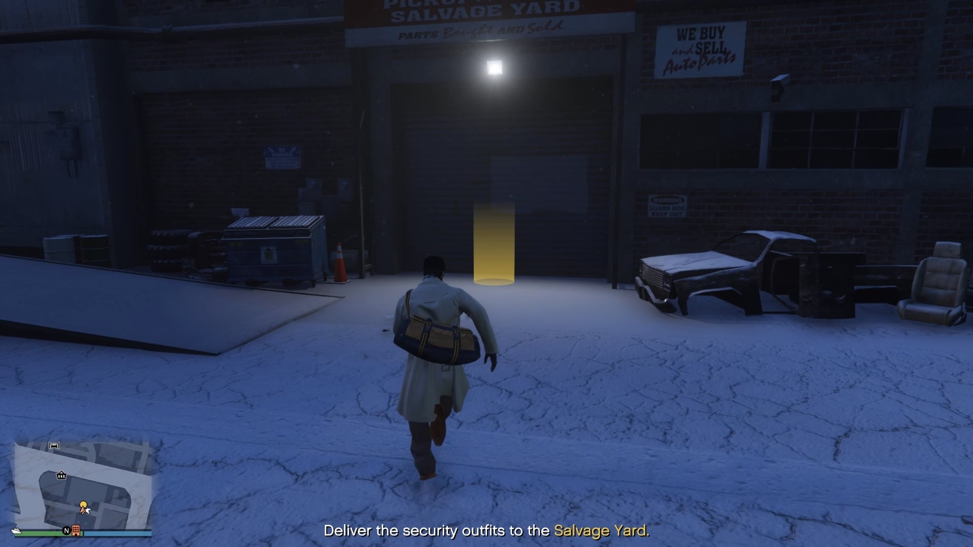 Delivering the security outfits to the salvage yard.