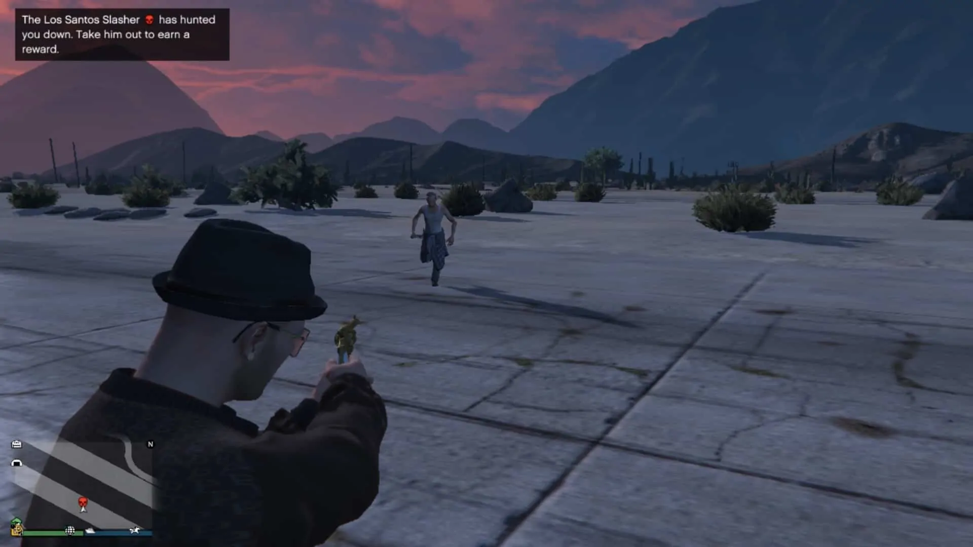 Slasher appearing at night and running towards the player with a machete